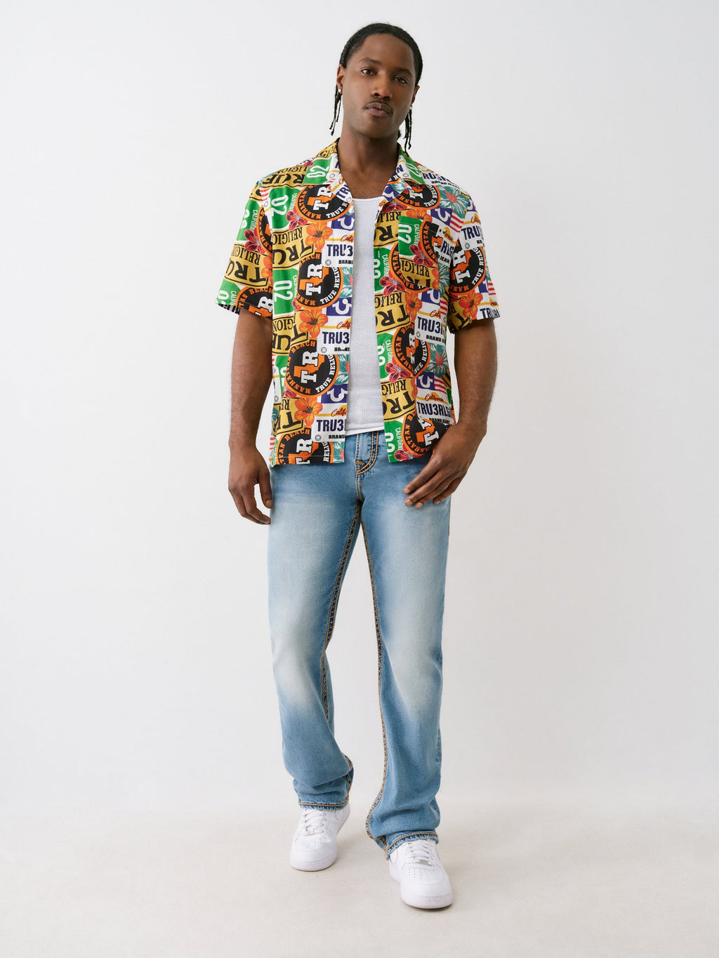 True Religion Ss Camp Shirt Allover Prnt White- Mix
