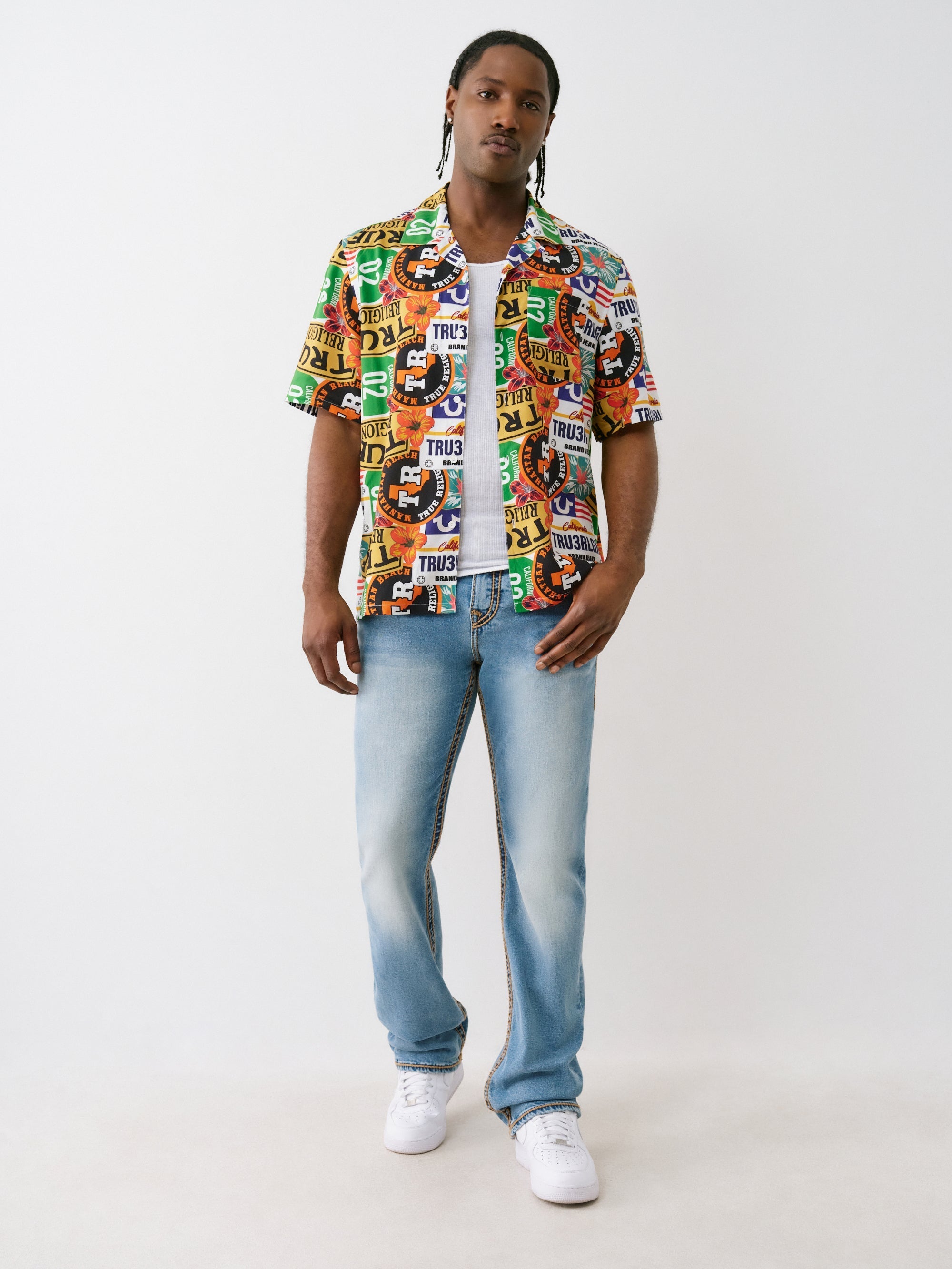 True Religion Ss Camp Shirt Allover Prnt White- Mix
