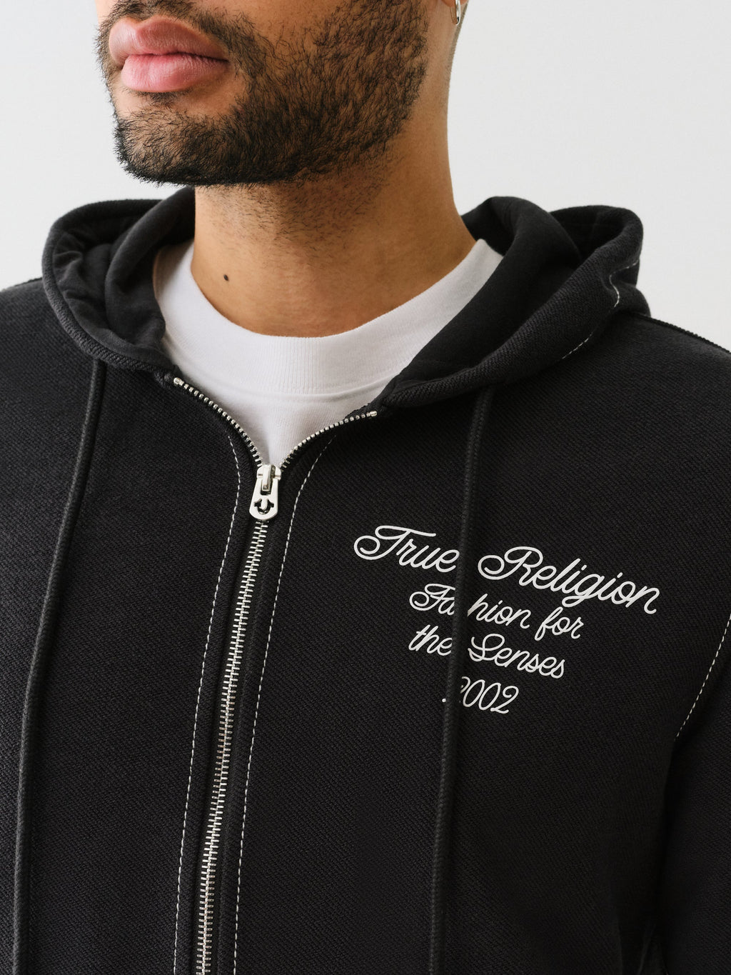 True Religion Reverse Terry Zip Up Hoodie Jet Black