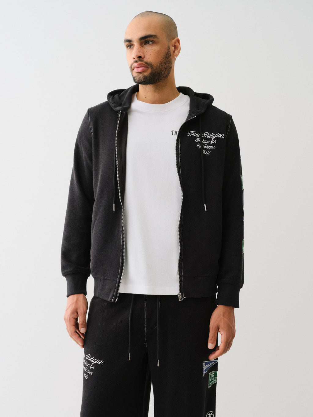 True Religion Reverse Terry Zip Up Hoodie Jet Black
