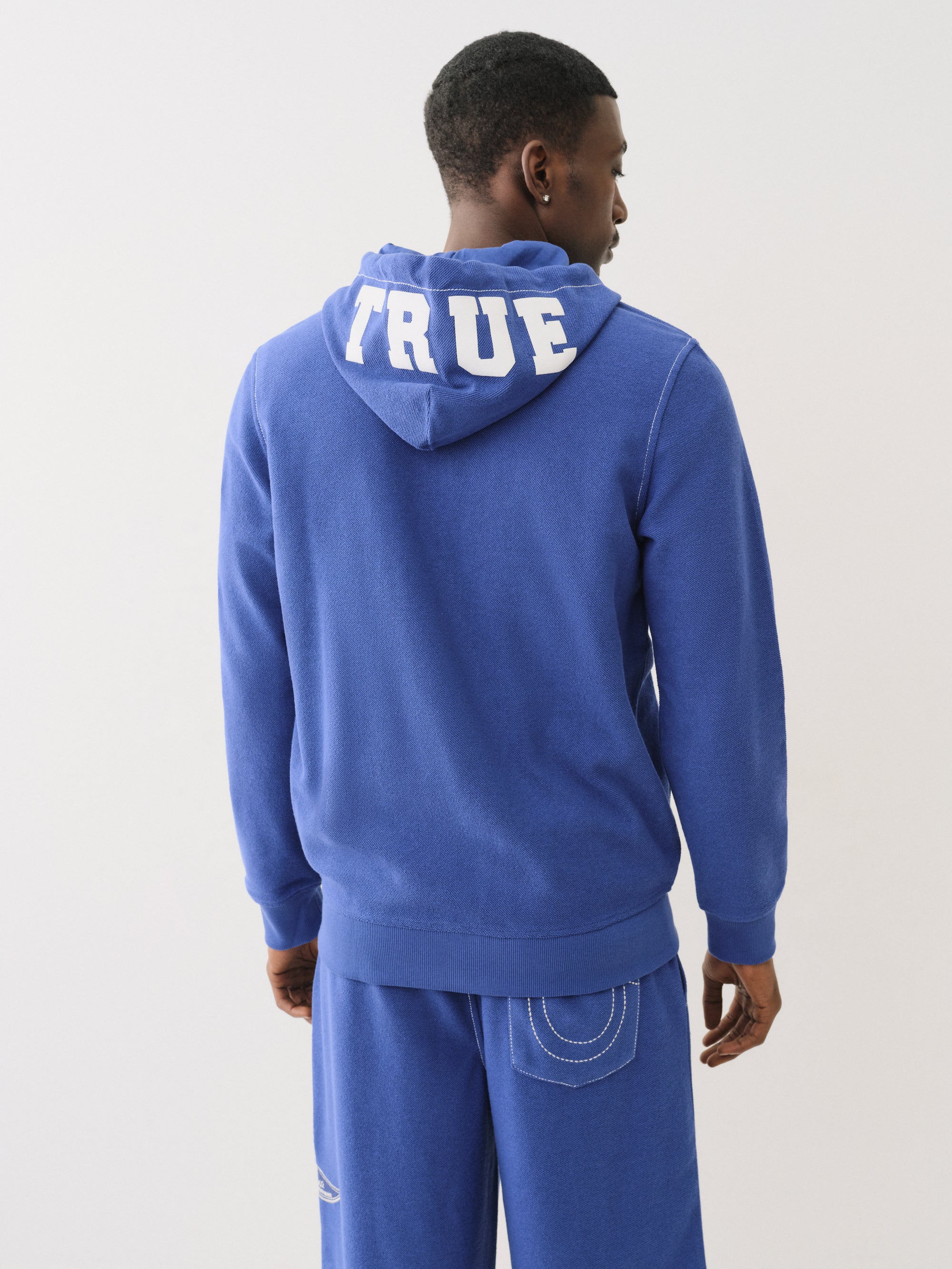 True Religion Reverse Terry Zip Up Hoodie Mazarine Blue