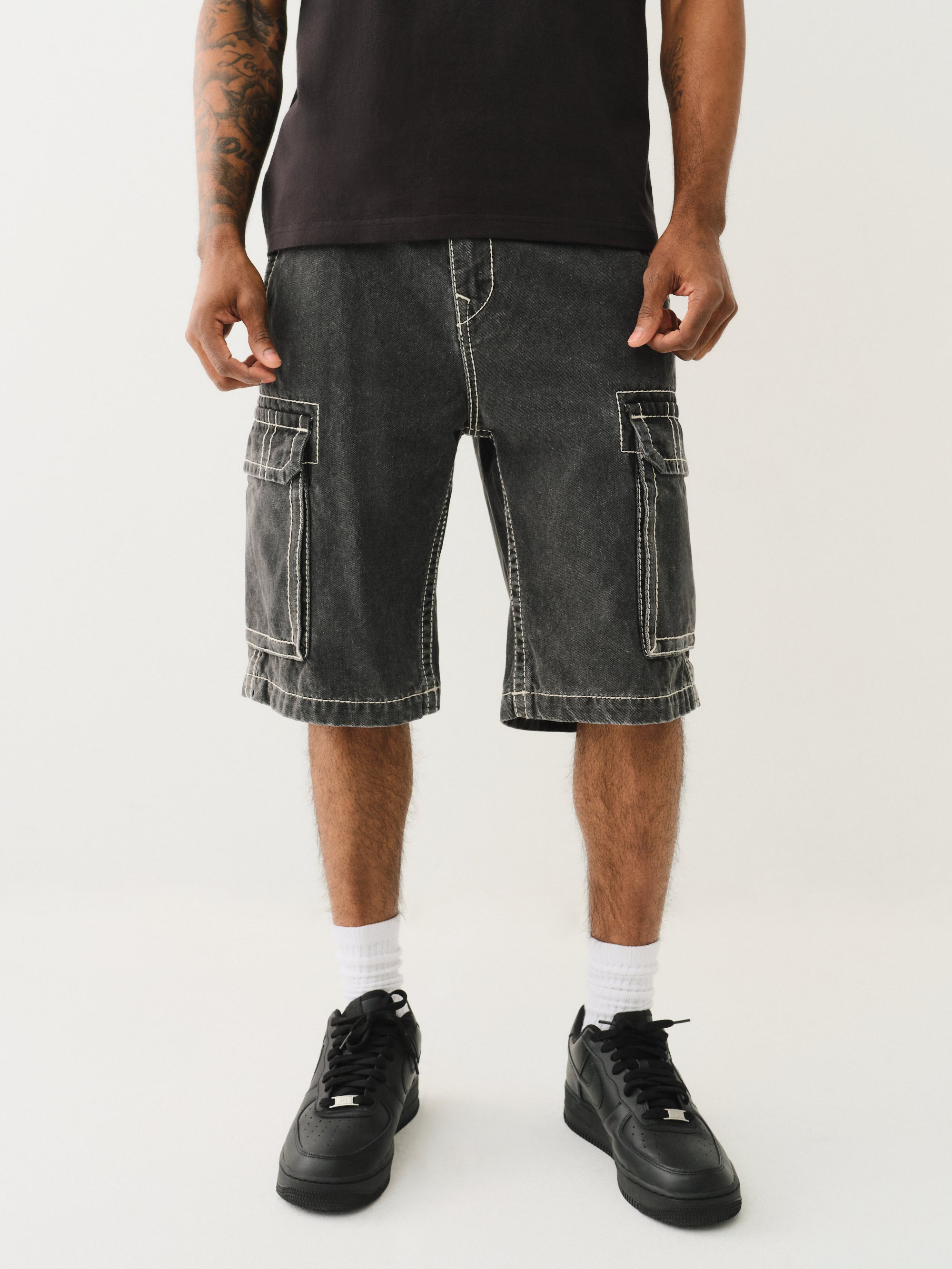 True Religion Big T Vinny Cargo Denim Short Bullet Black Wash