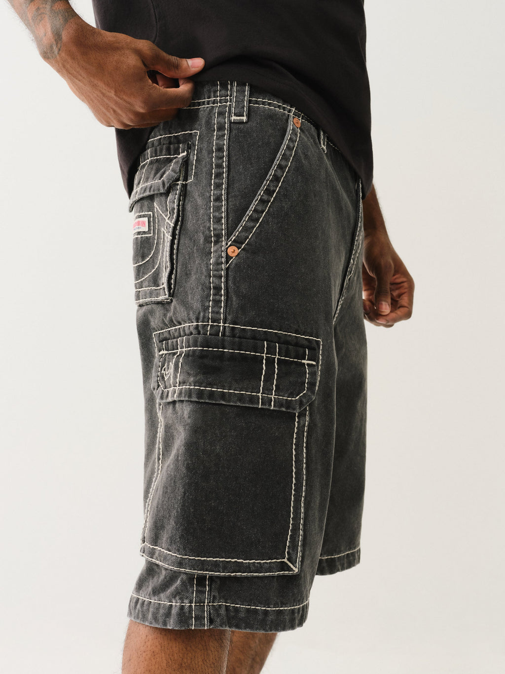 True Religion Big T Vinny Cargo Denim Short Bullet Black Wash