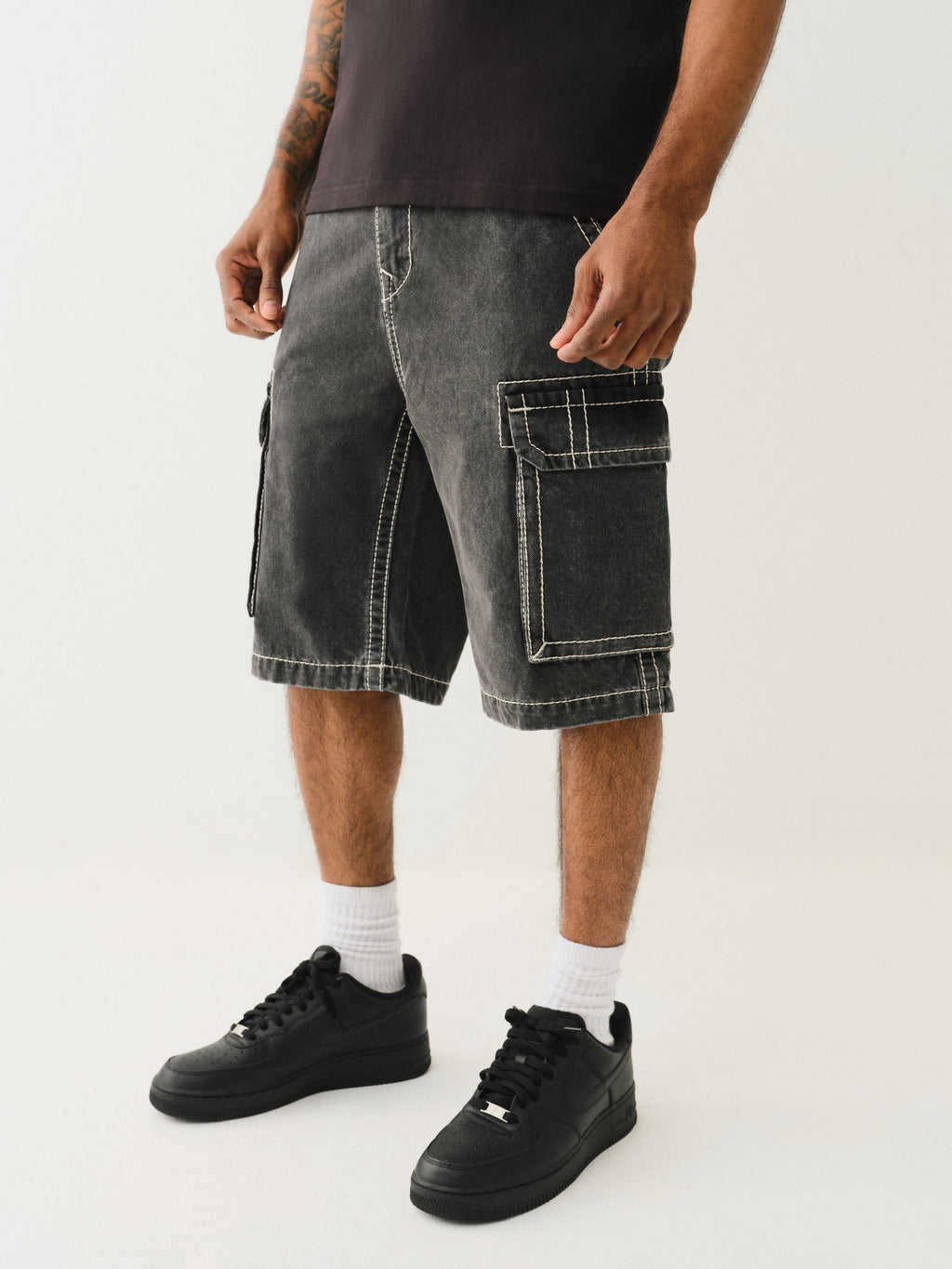 True Religion Big T Vinny Cargo Denim Short Bullet Black Wash