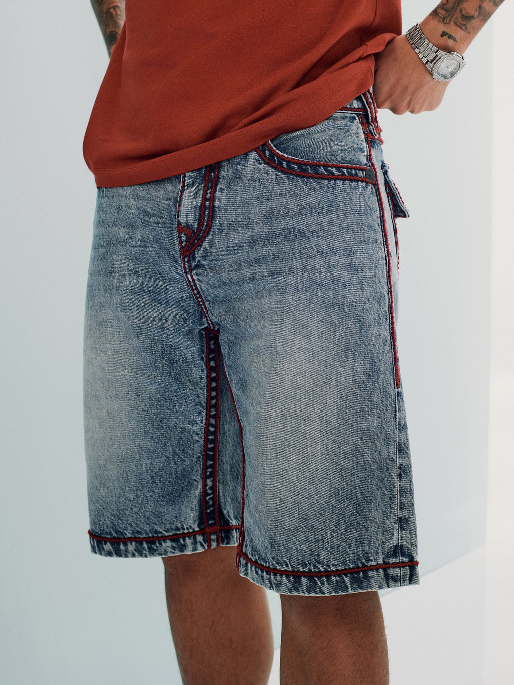 True Religion Vinny Rope Stitch Flap Short Blue Cascade Medium Wash