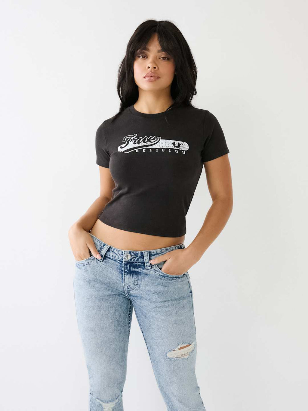True Religion Baby Tee Washed Jet Black