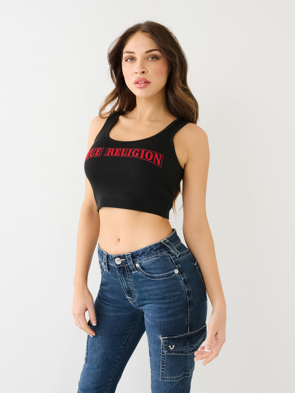 True Religion Glitter Flock Tank Logo Jet Black