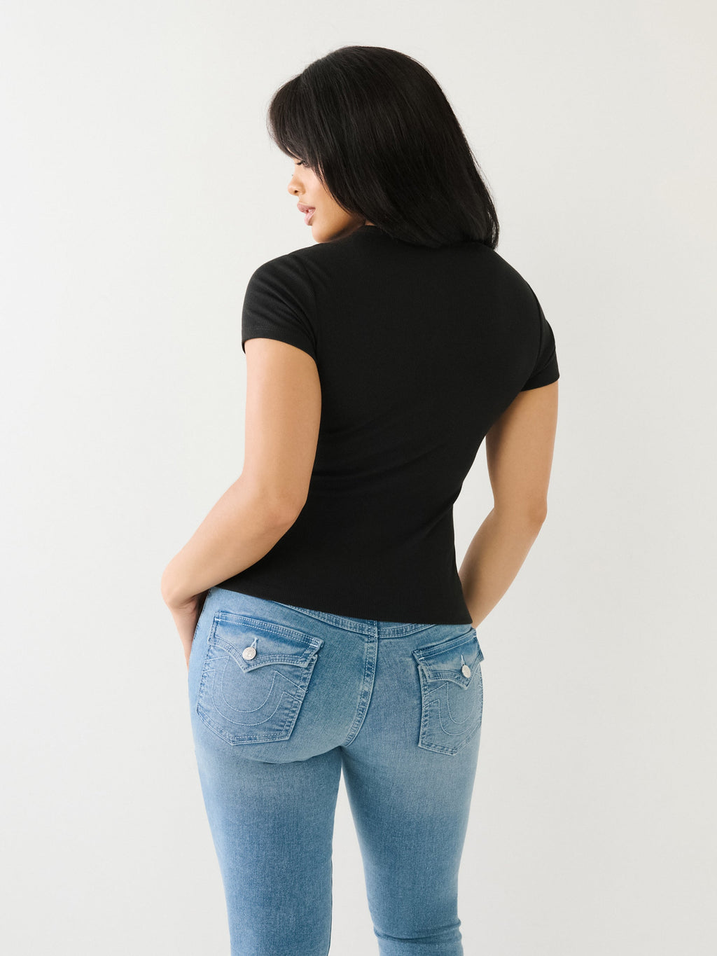 True Religion Crystal Retro T-Shirt Henley Jet Black