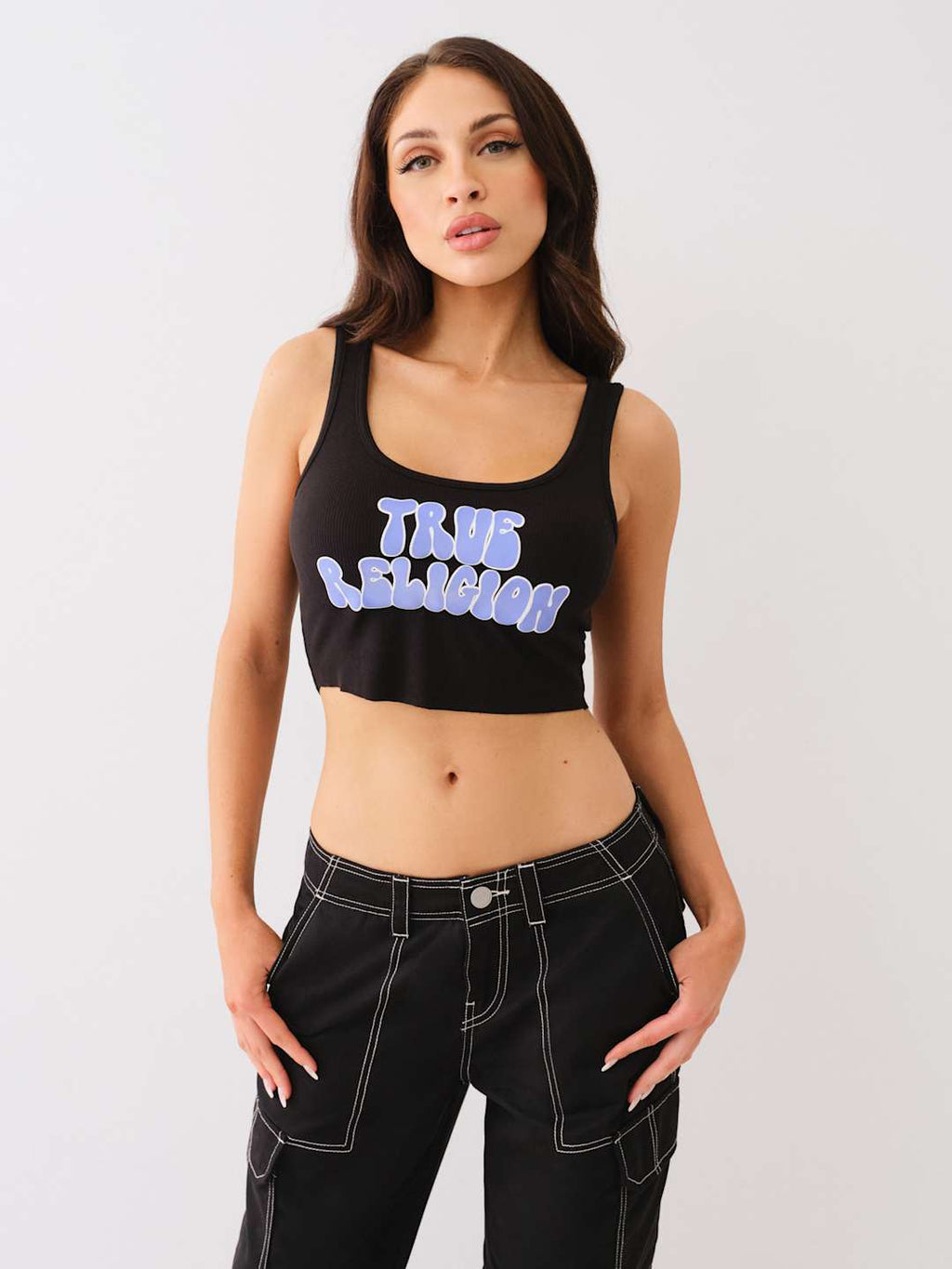 True Religion Rib Raw Hem Tank Jet Black