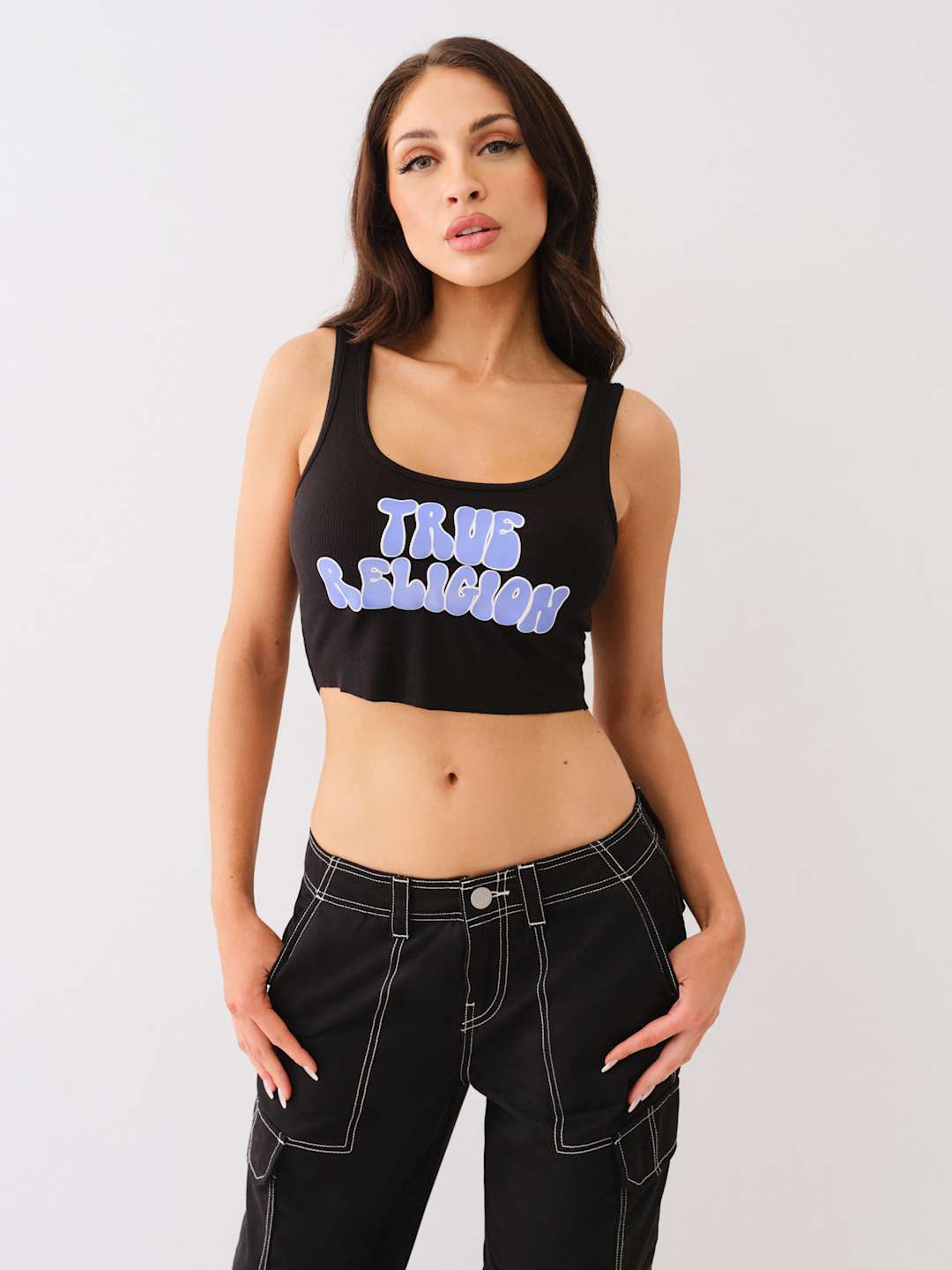 True Religion Rib Raw Hem Tank Jet Black