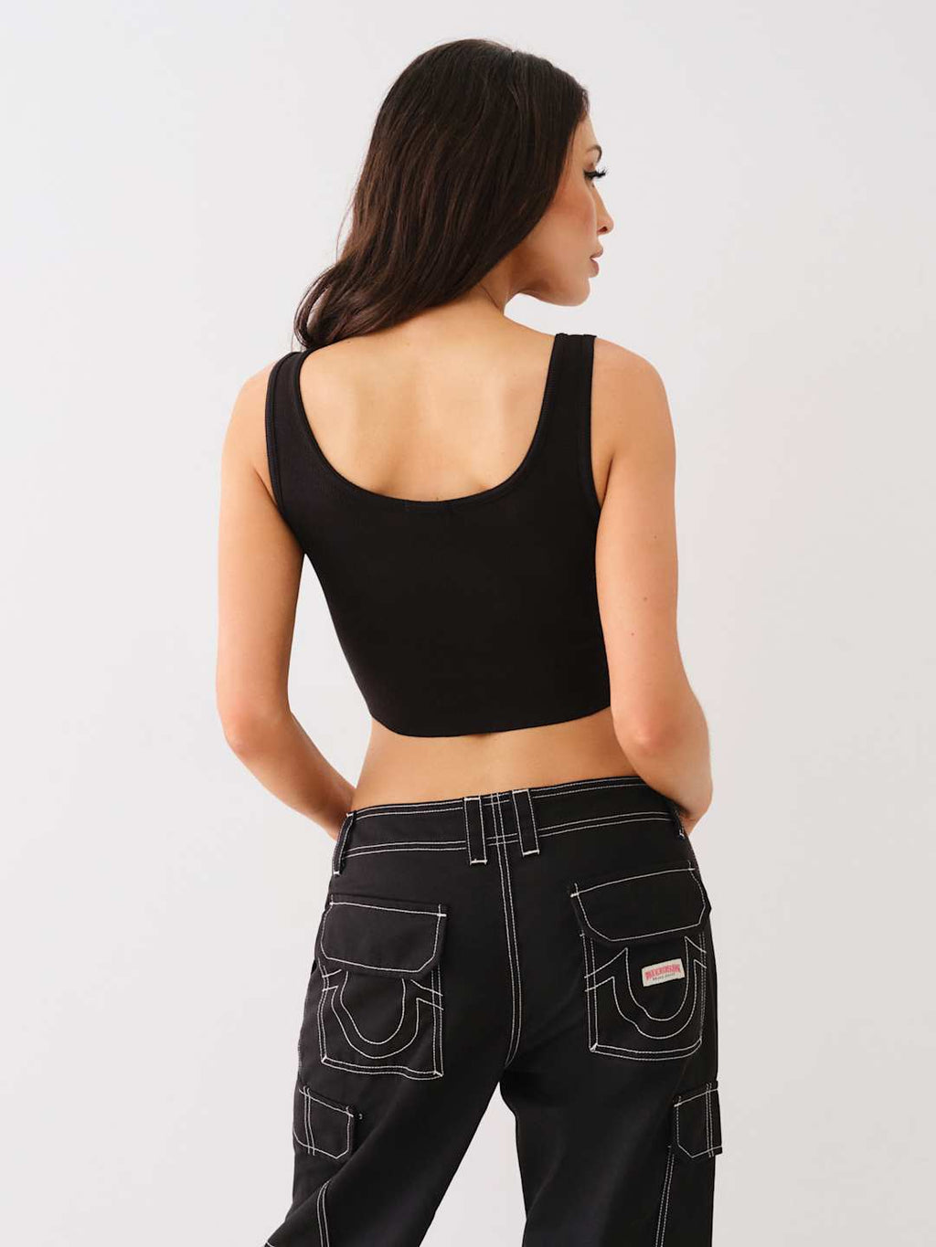 True Religion Rib Raw Hem Tank Jet Black