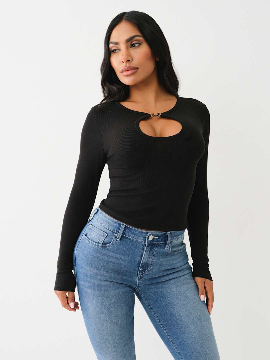 True Religion Horseshoe T-Shirt Charm Cutout Black