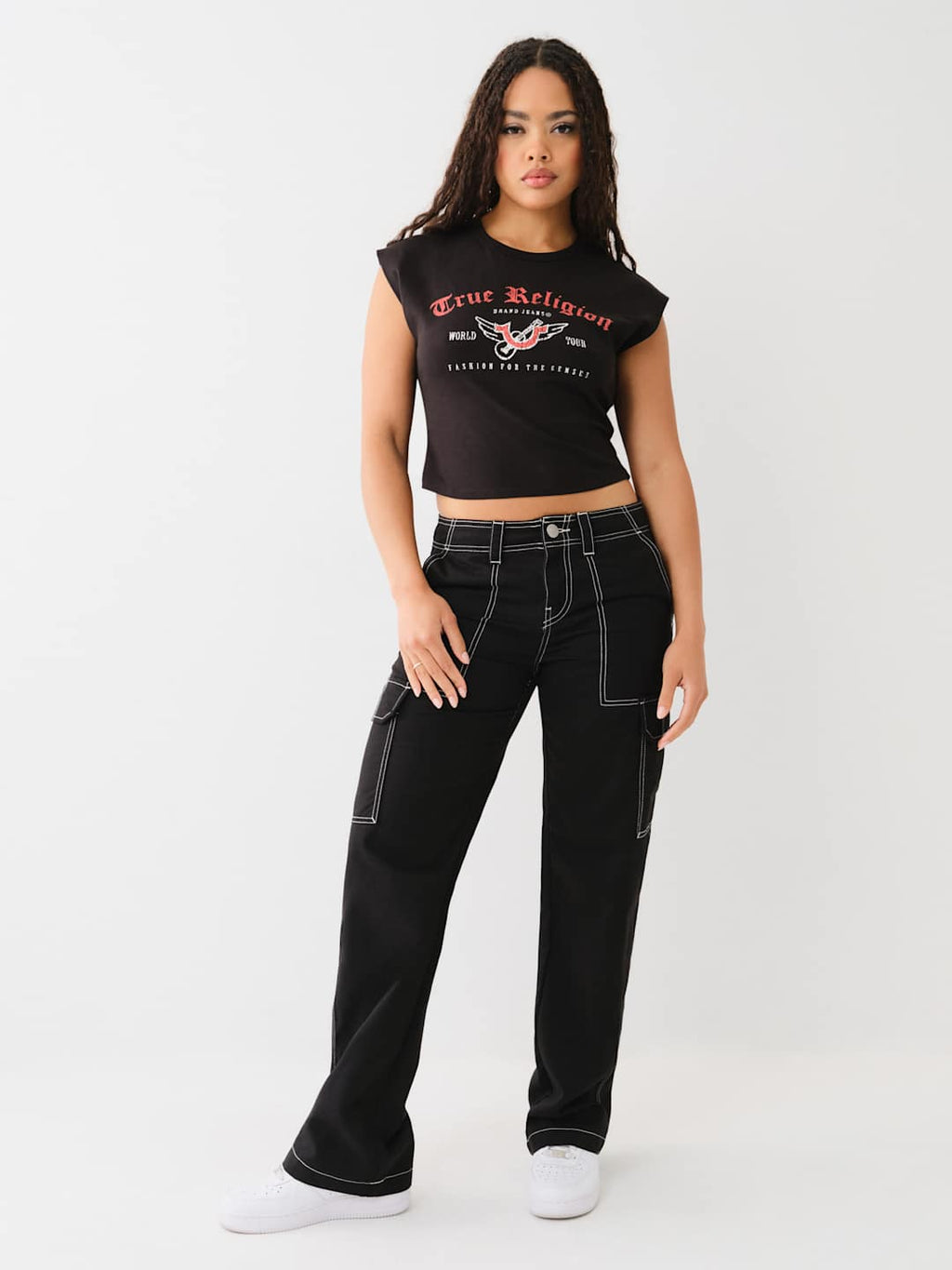 True Religion Faded Logo T-Shirt Cutout Black