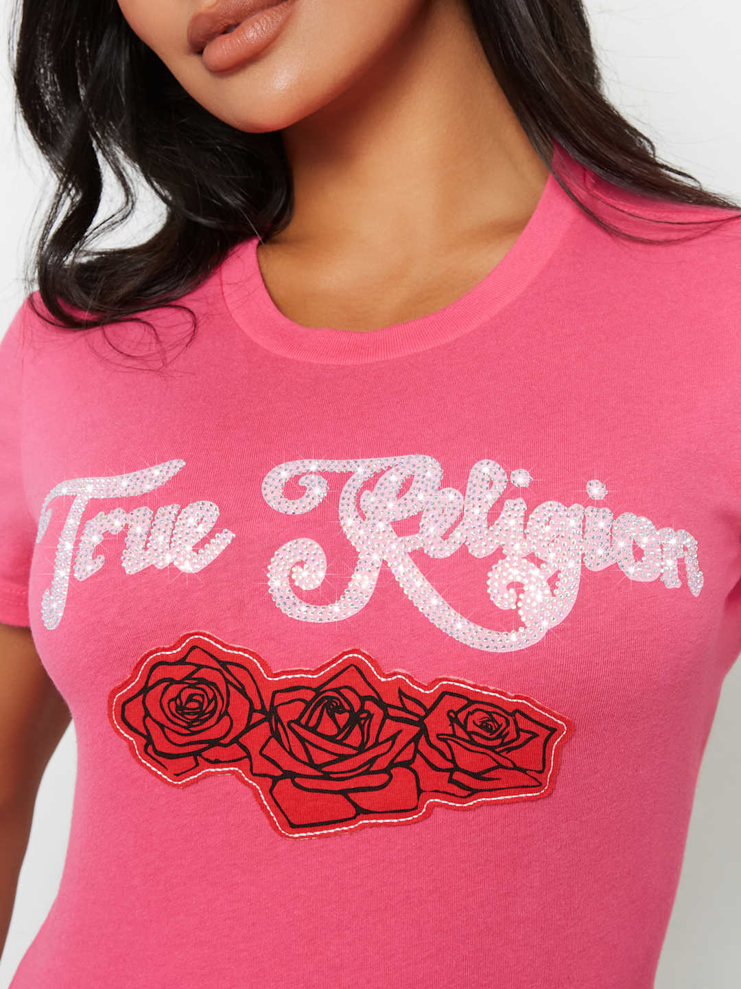 True Religion Crystal Rose T-Shirt Magenta
