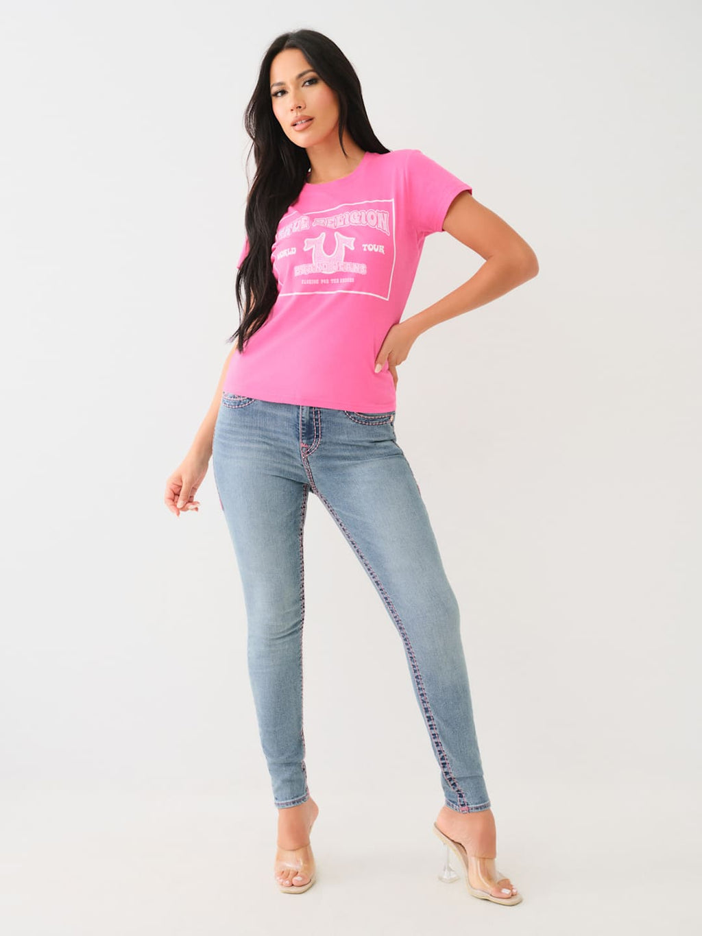 True Religion Crystal Retro T-Shirt Magenta