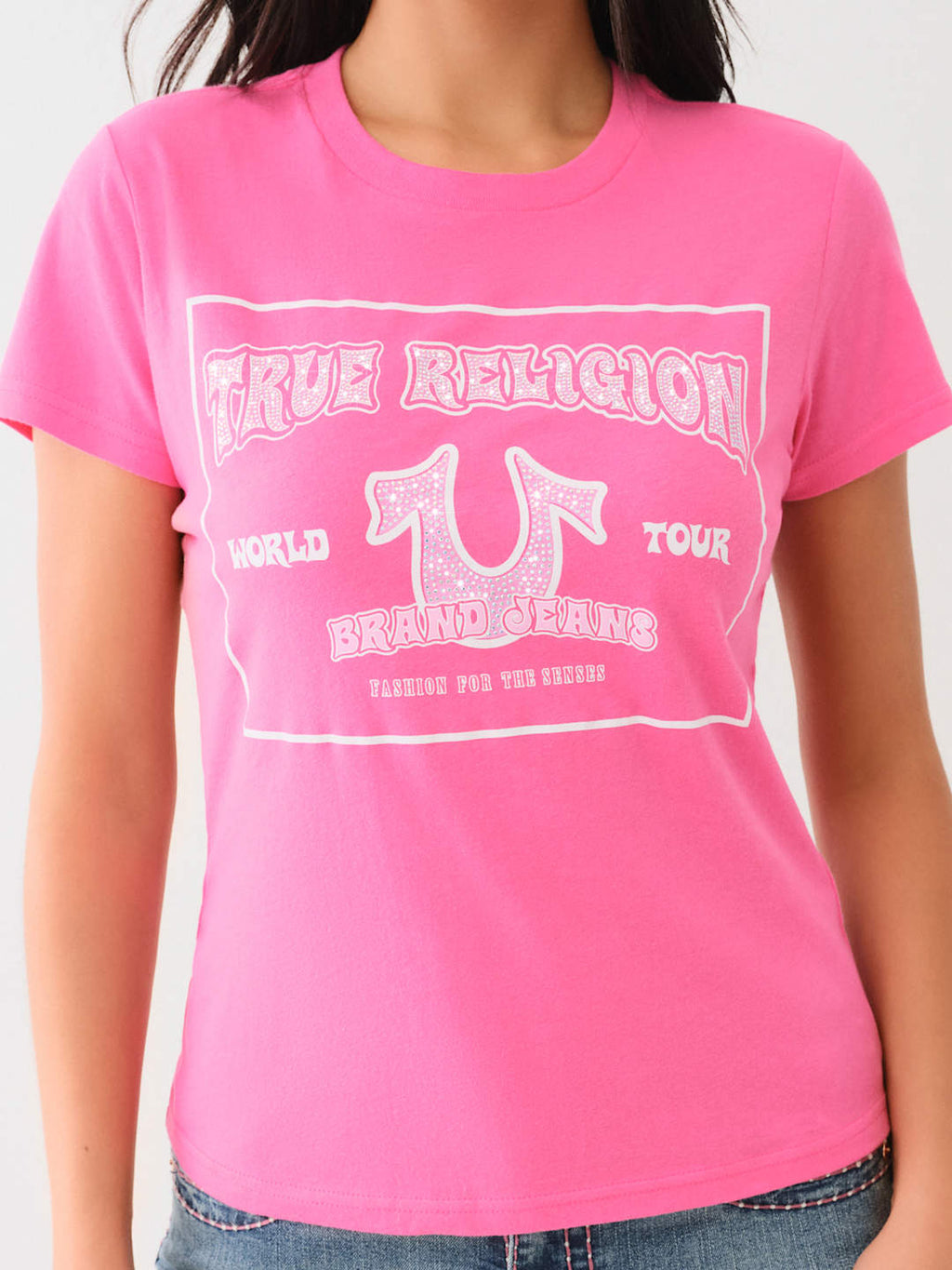 True Religion Crystal Retro T-Shirt Magenta