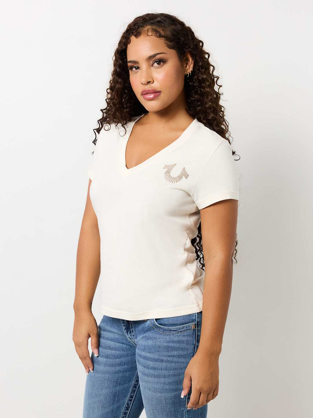 True Religion Crystal V-Neck T-Shirt Optic White