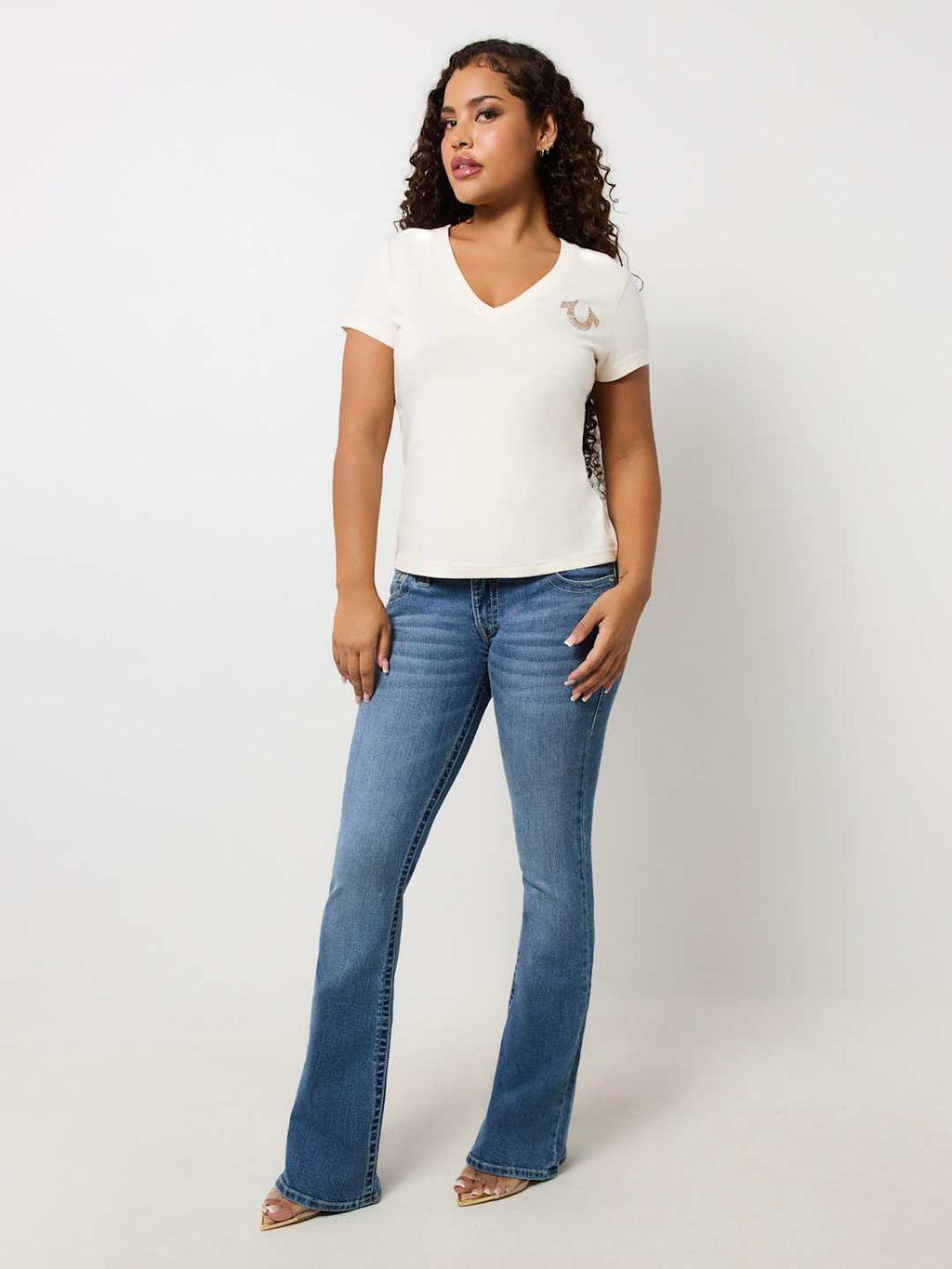 True Religion Crystal V-Neck T-Shirt Optic White