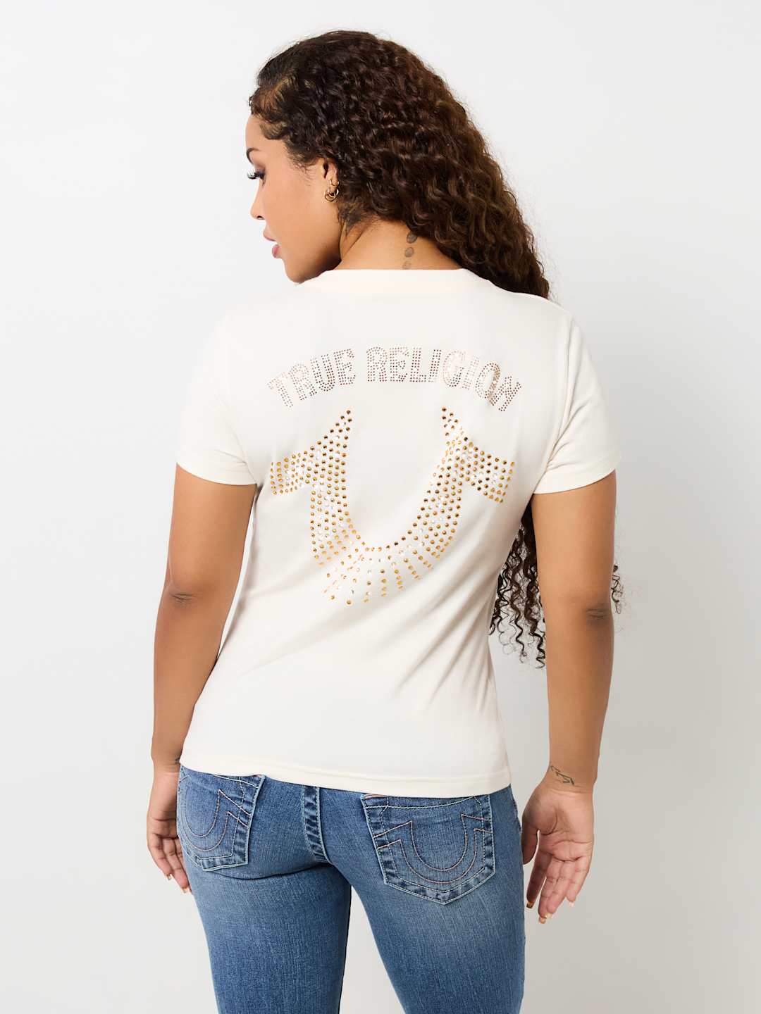 True Religion Crystal V-Neck T-Shirt Optic White