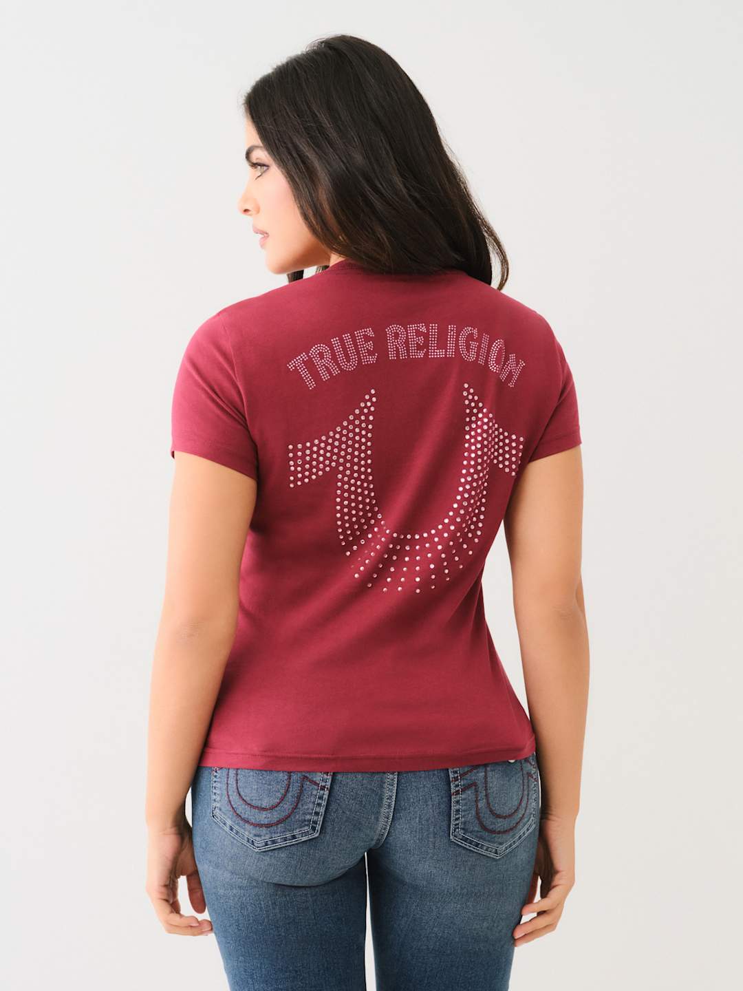 True Religion Crystal V-Neck T-Shirt Cordovan