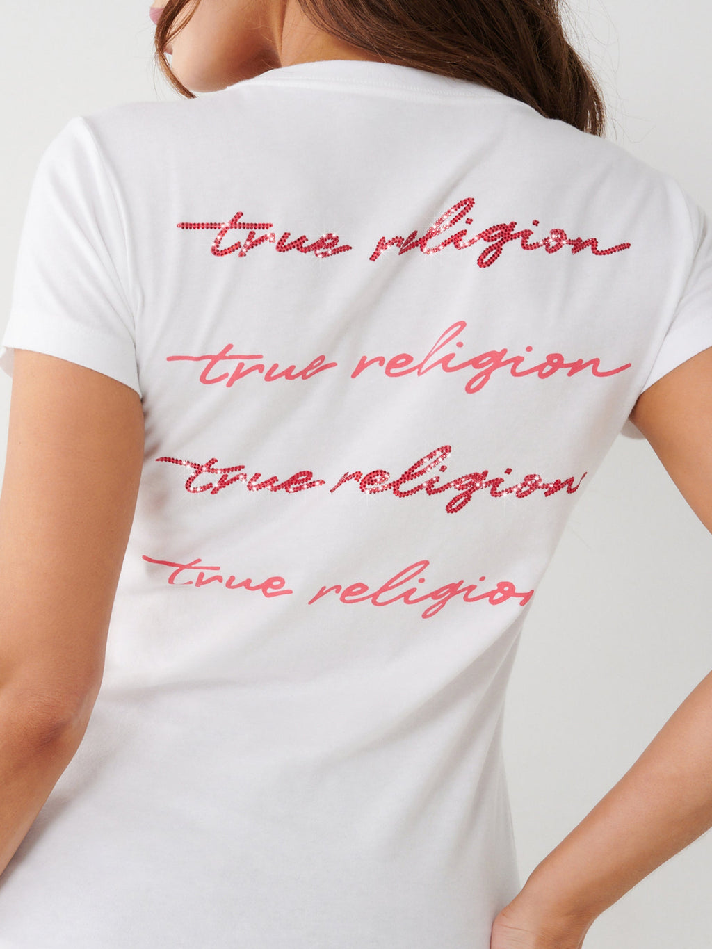 True Religion T-Shirt Ladies Crystal Script Optic White