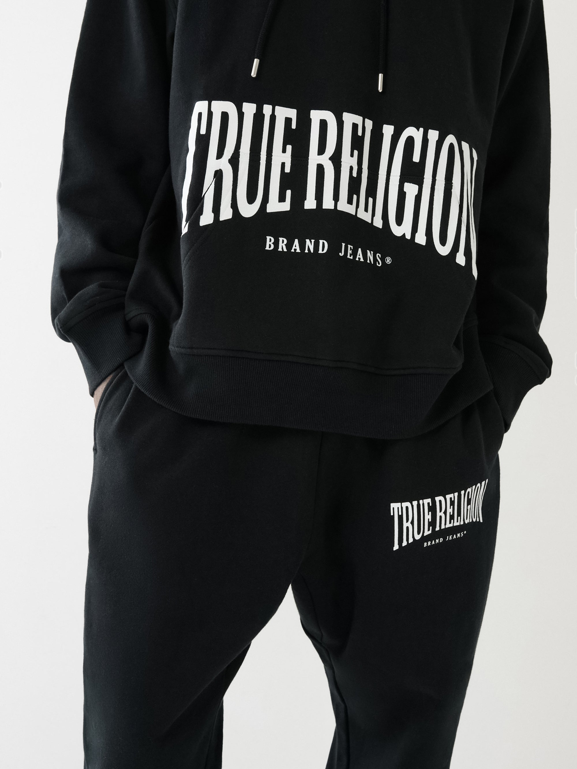 True Religion Relaxed Hoodie Stretch Arch Jet Black