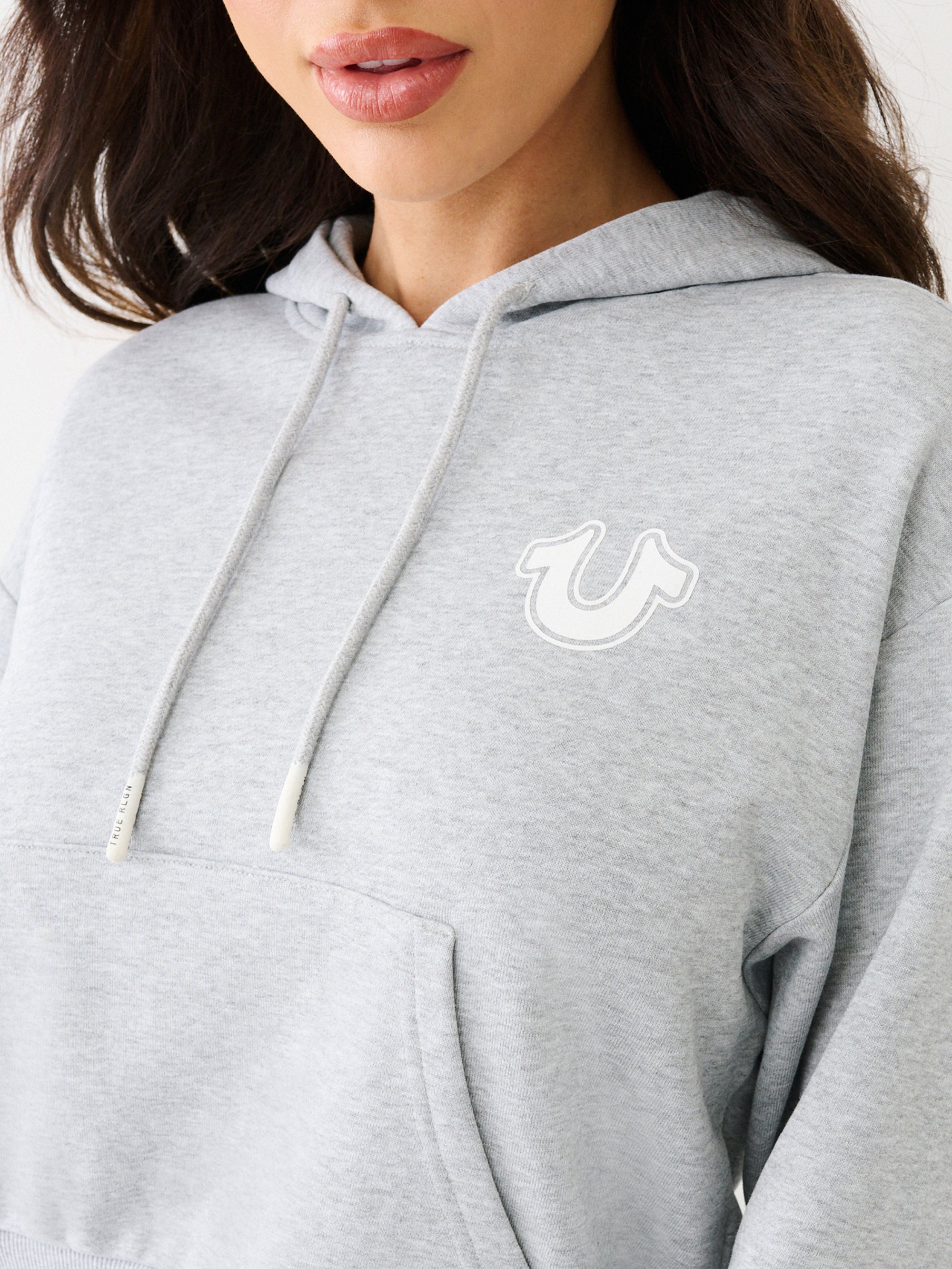 True Religion Distressed Hoodie Pullover Heather Grey