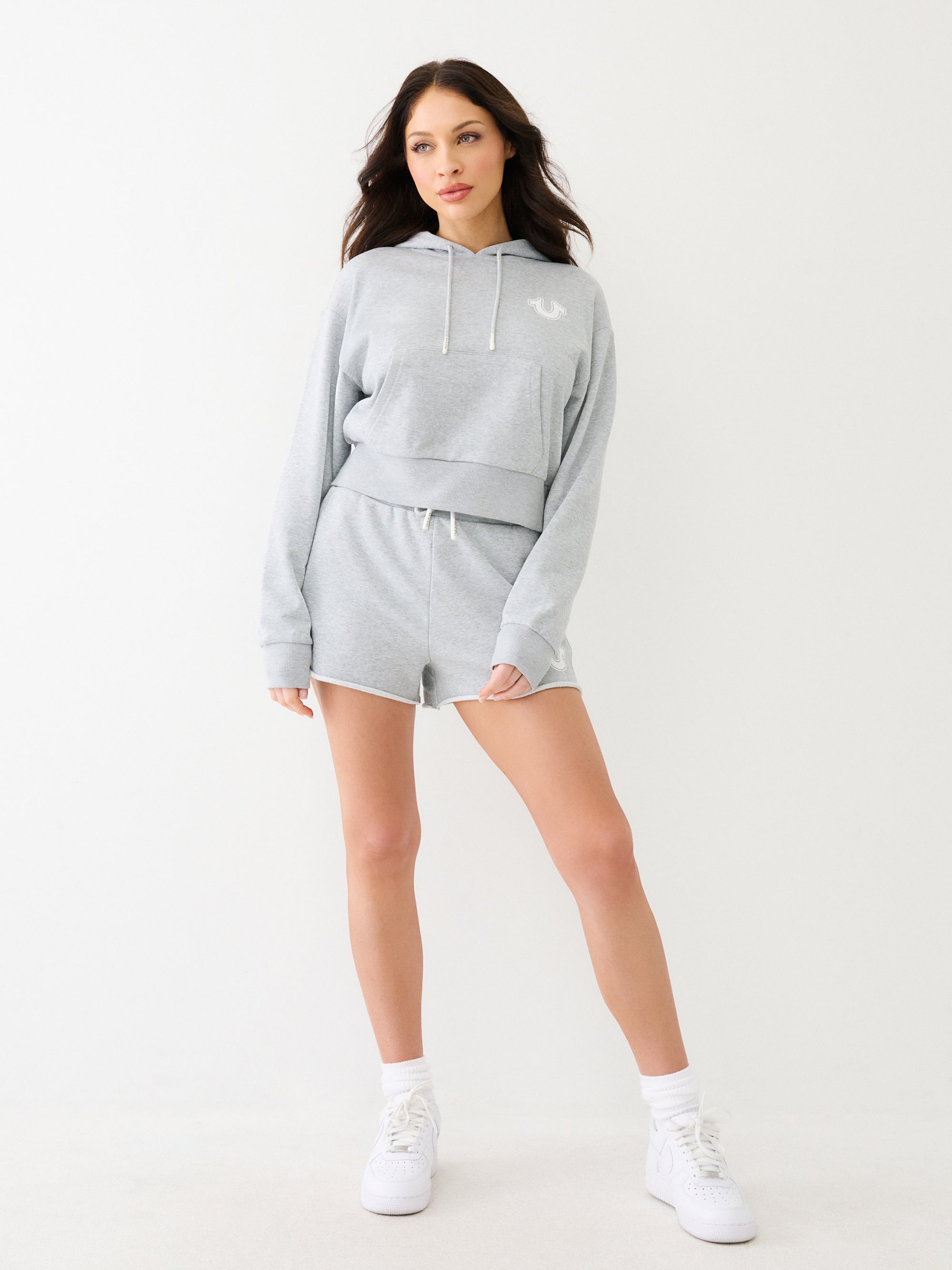 True Religion Distressed Hoodie Pullover Heather Grey