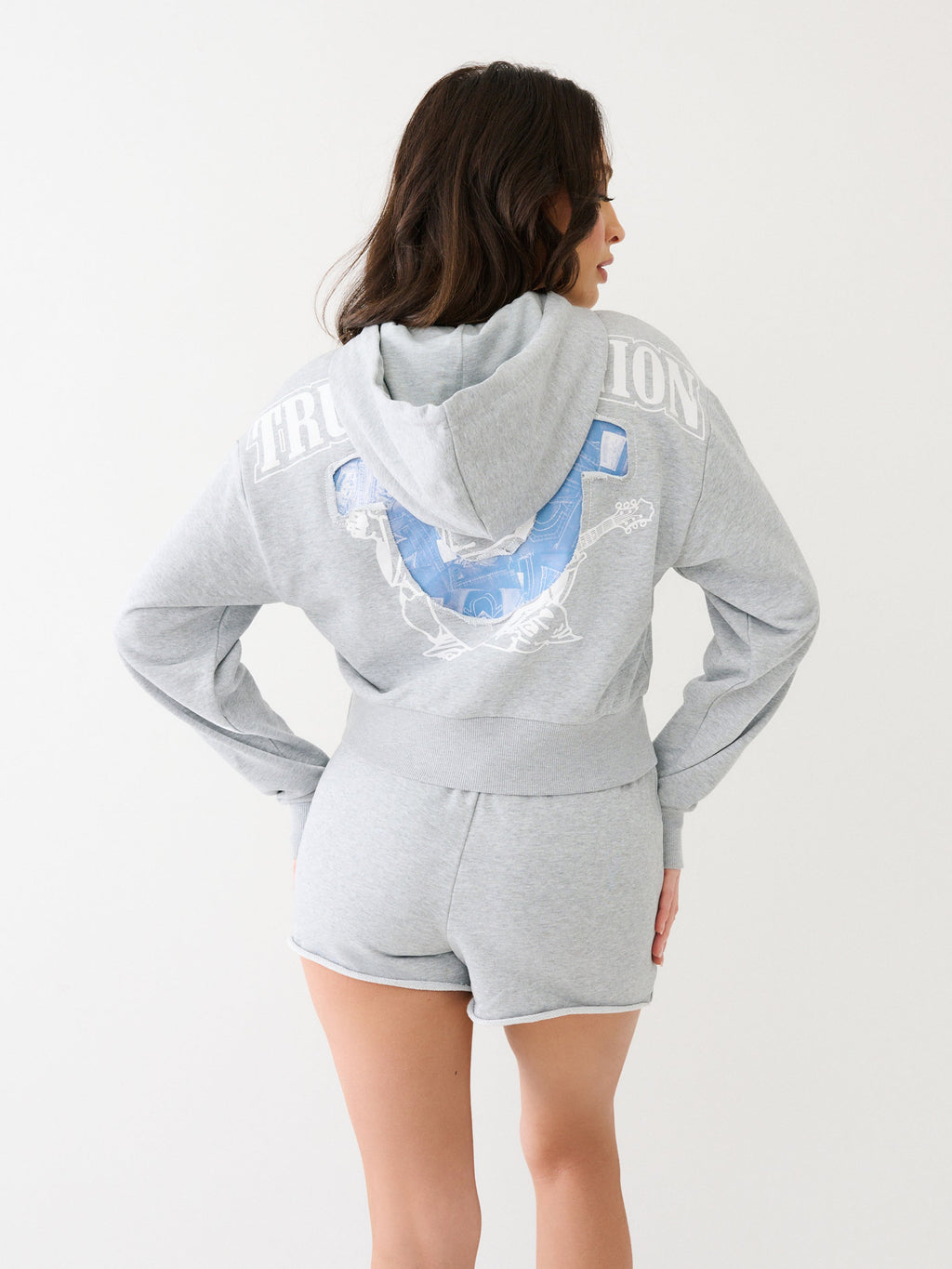 True Religion Distressed Hoodie Pullover Heather Grey