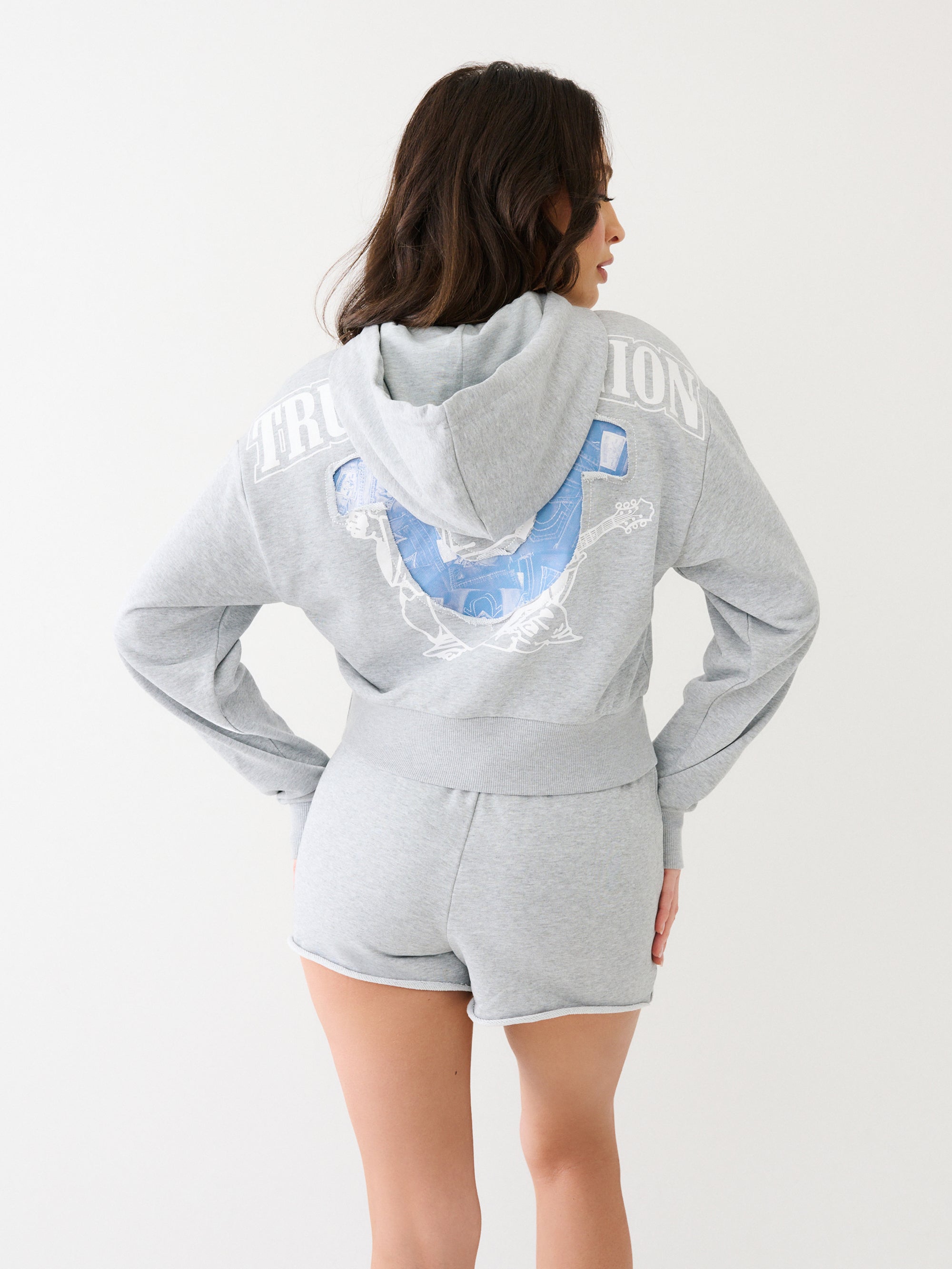 True Religion Distressed Hoodie Pullover Heather Grey