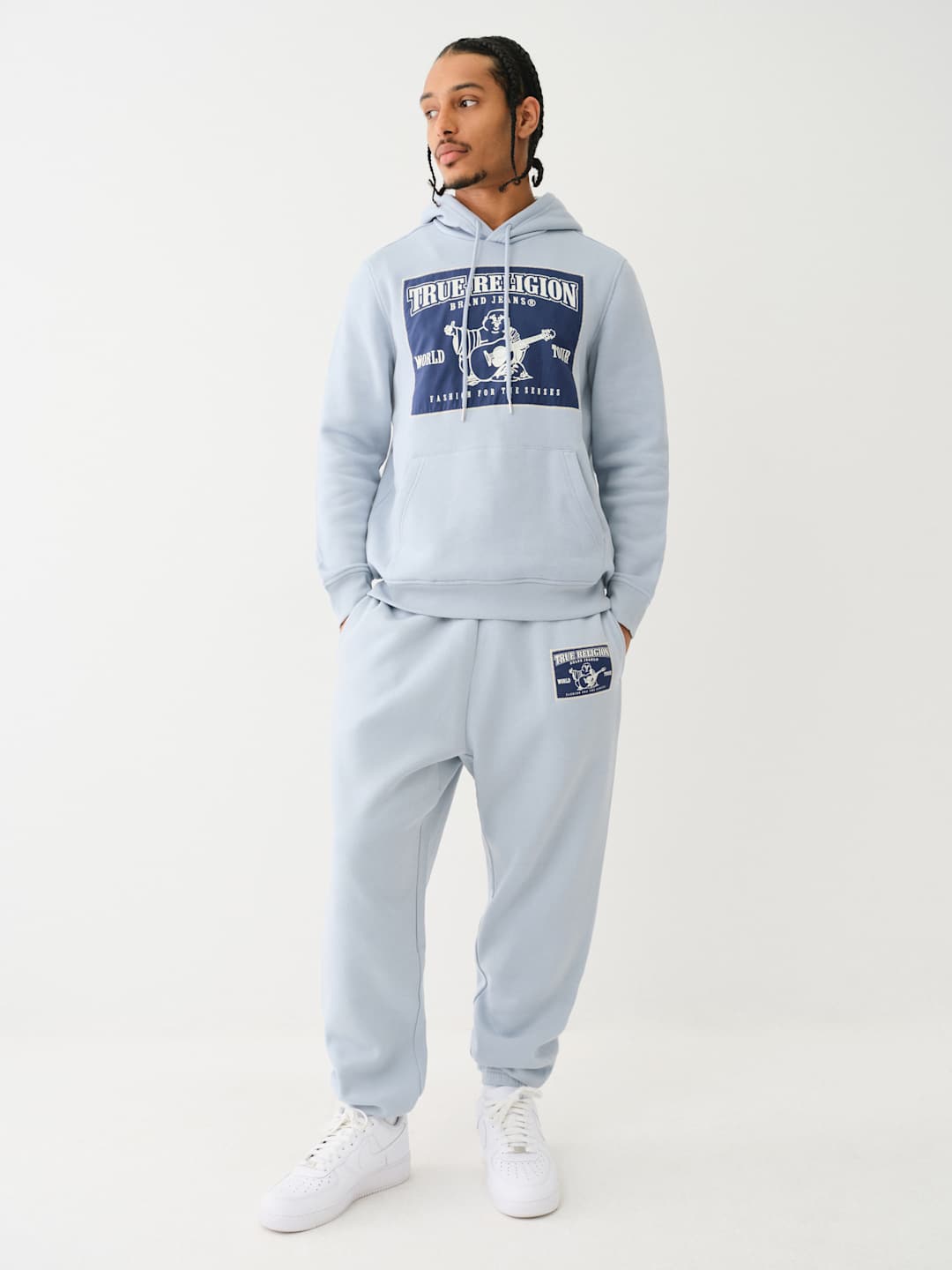 True Religion Ladder Applique Hoodie Sky Blue