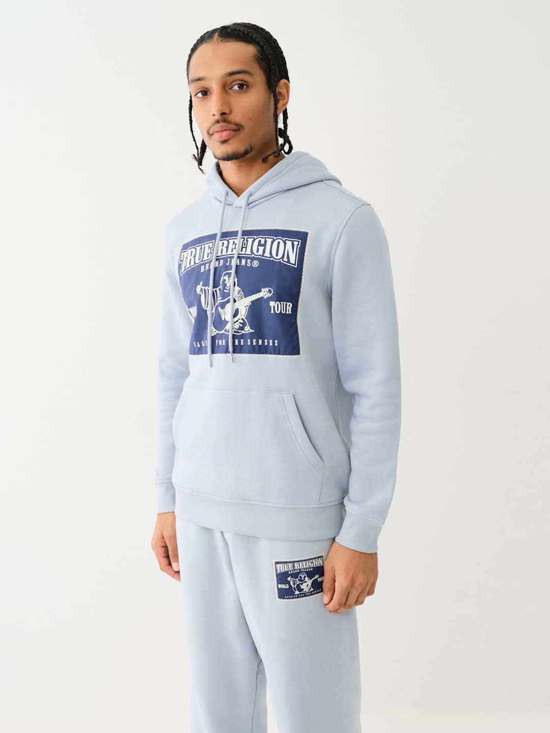 True Religion Ladder Applique Hoodie Sky Blue