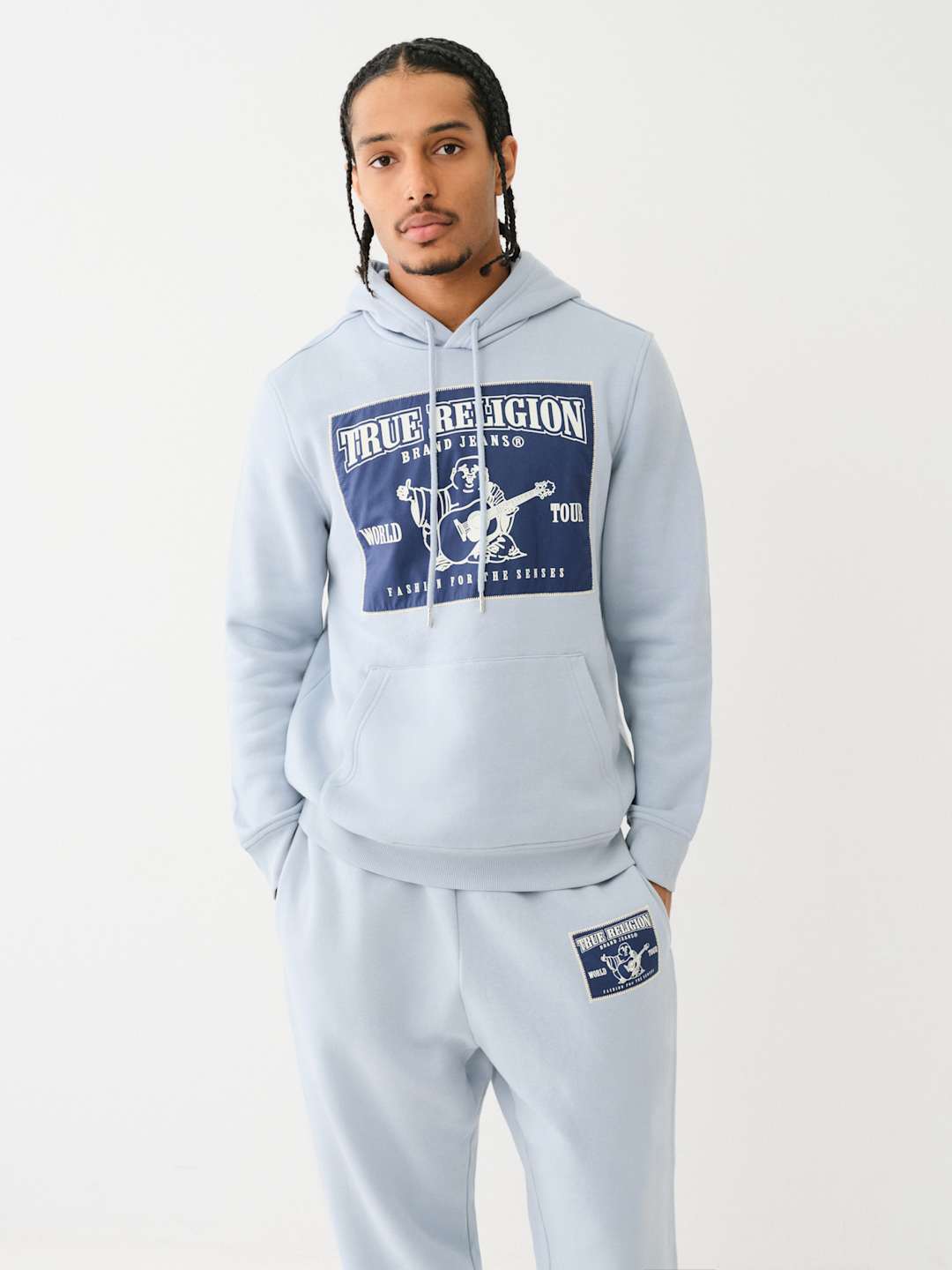 True Religion Ladder Applique Hoodie Sky Blue