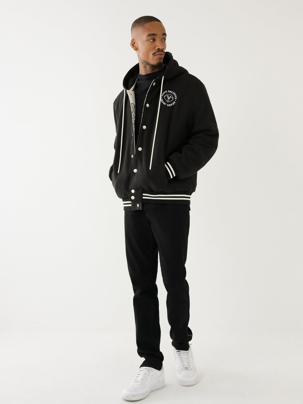 True Religion Reversible Bomber Jacket Winter White-Jet Black