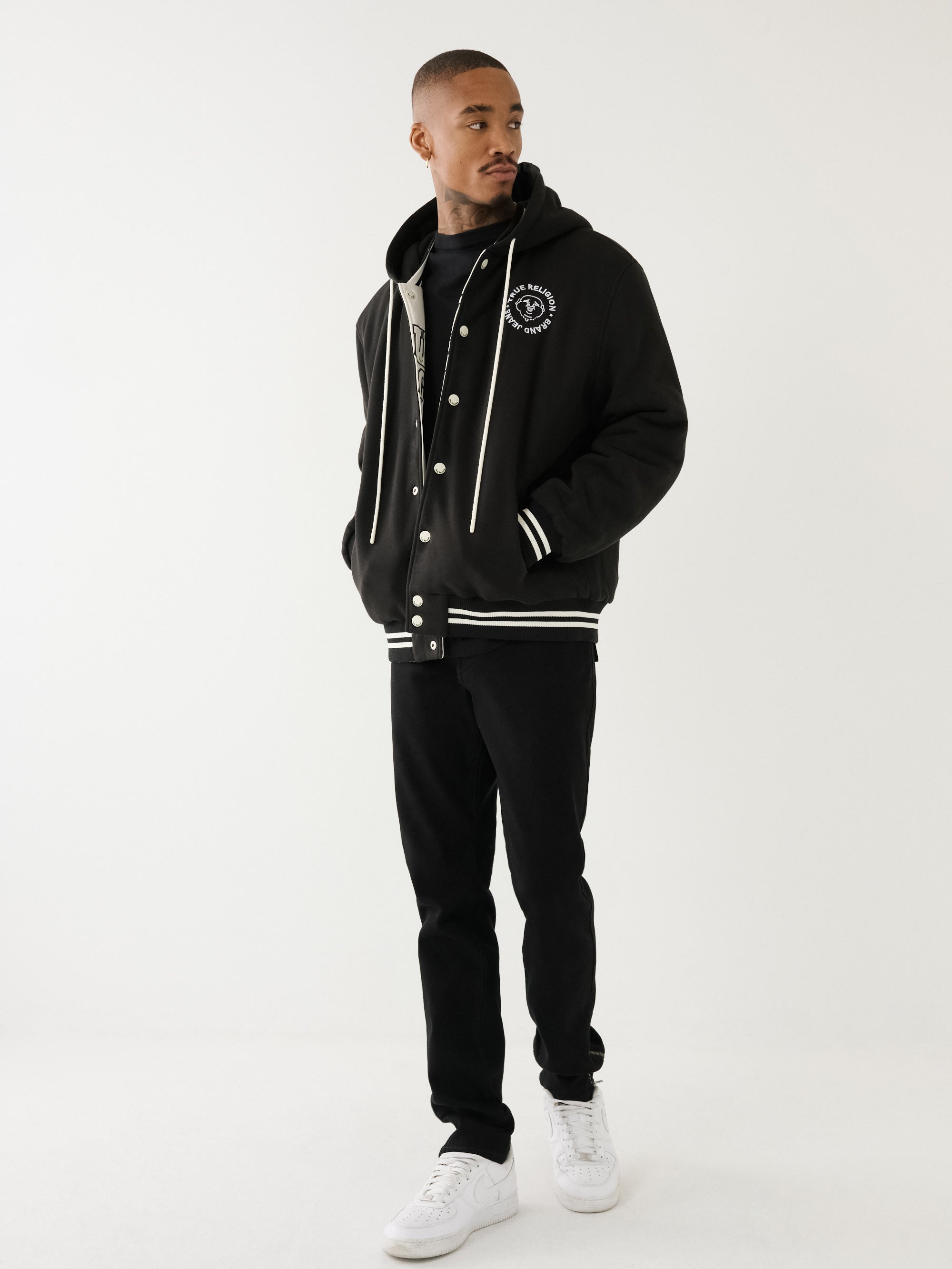 True Religion Reversible Bomber Jacket Winter White-Jet Black