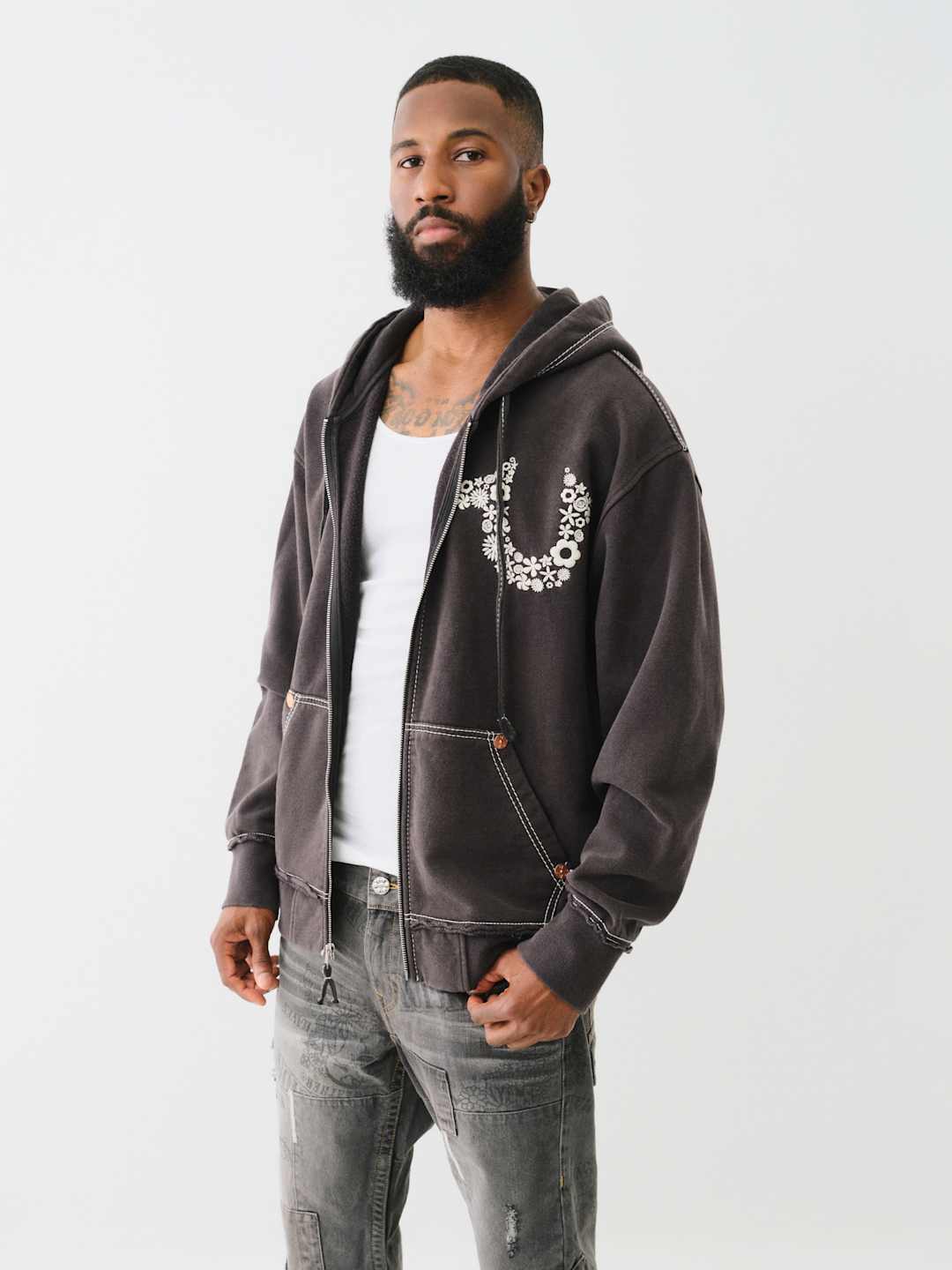 True Religion Relaxed Jacket Hoodie Jet Black