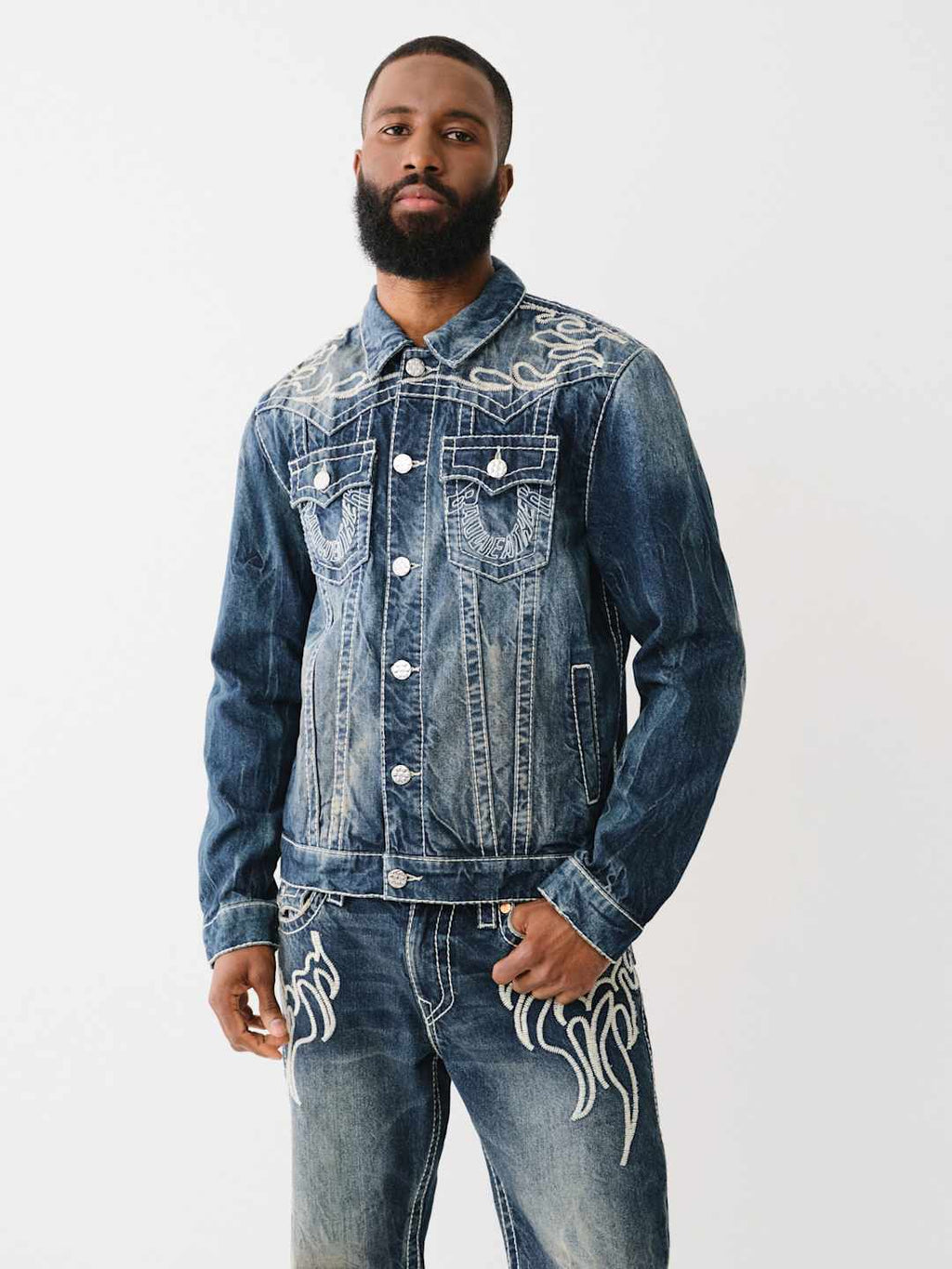 True Religion Big T Jacket Flame Jingled Dark Wash