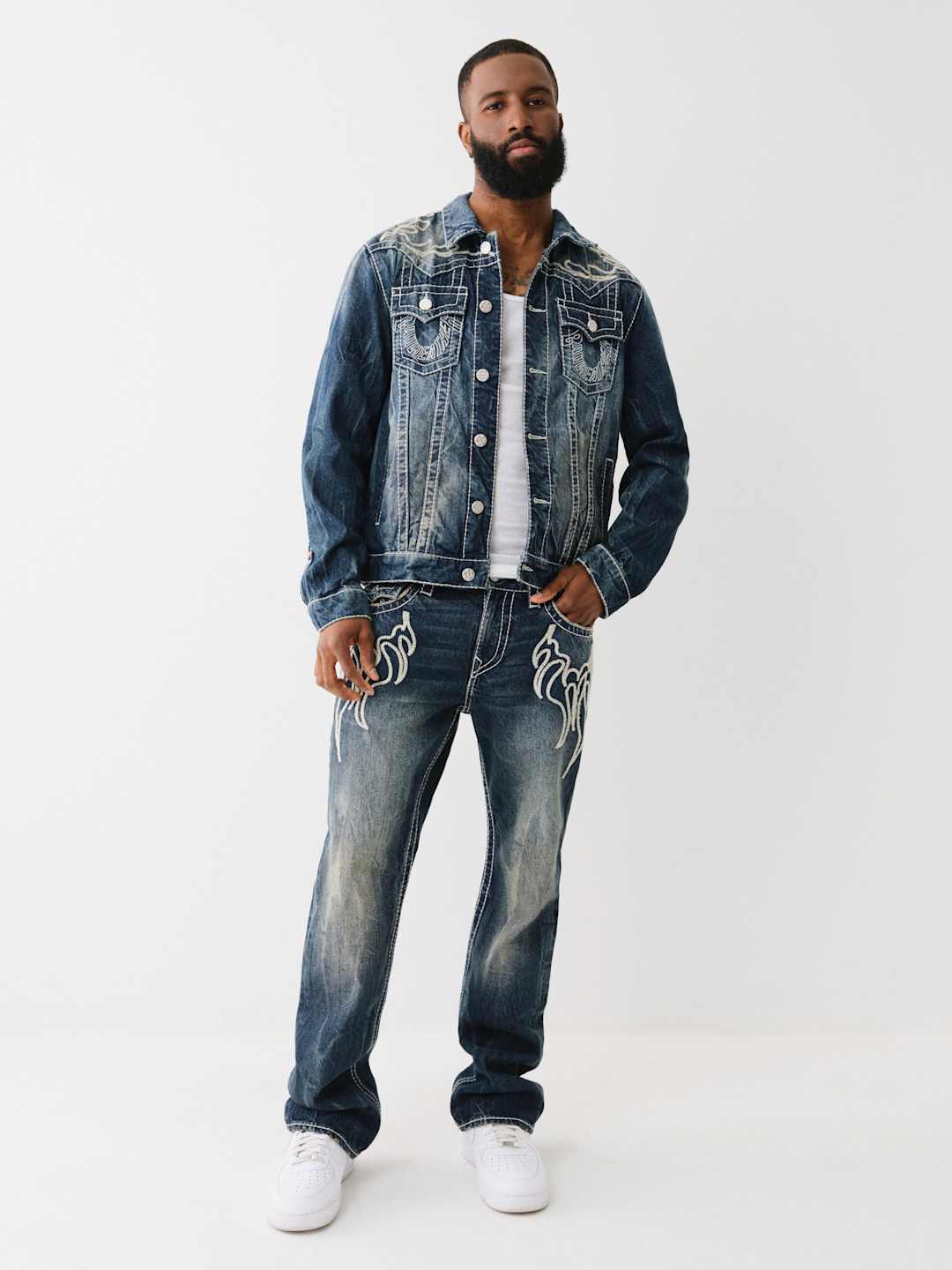 True Religion Big T Jacket Flame Jingled Dark Wash