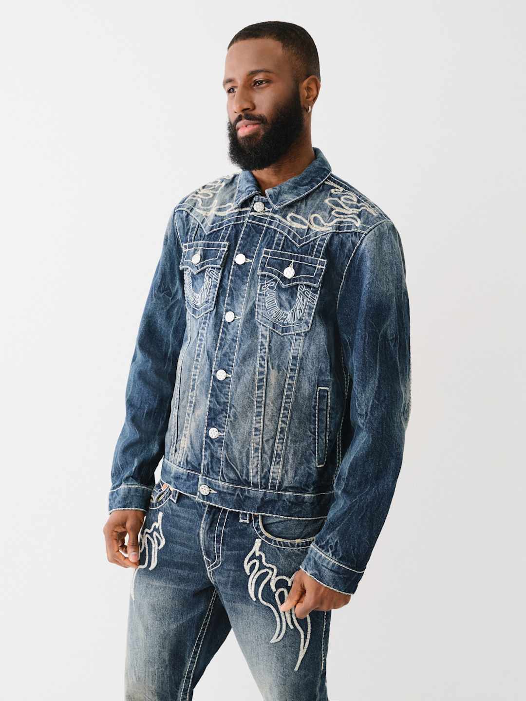 True Religion Big T Jacket Flame Jingled Dark Wash