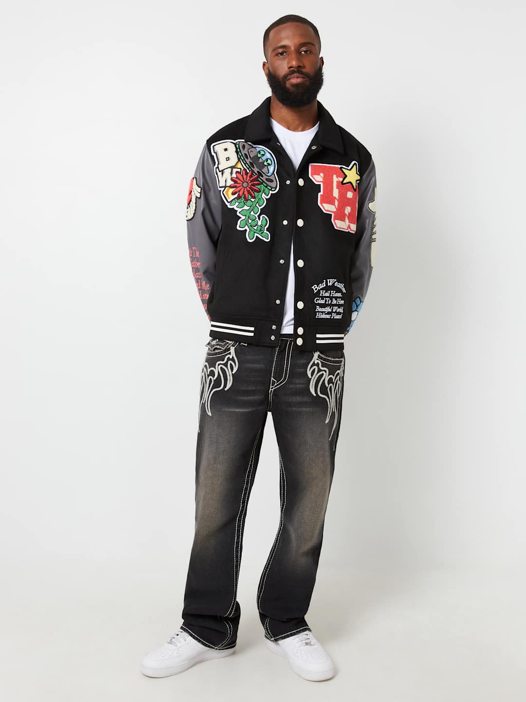 True Religion Bw Varsity Jacket Black-Granite Grey