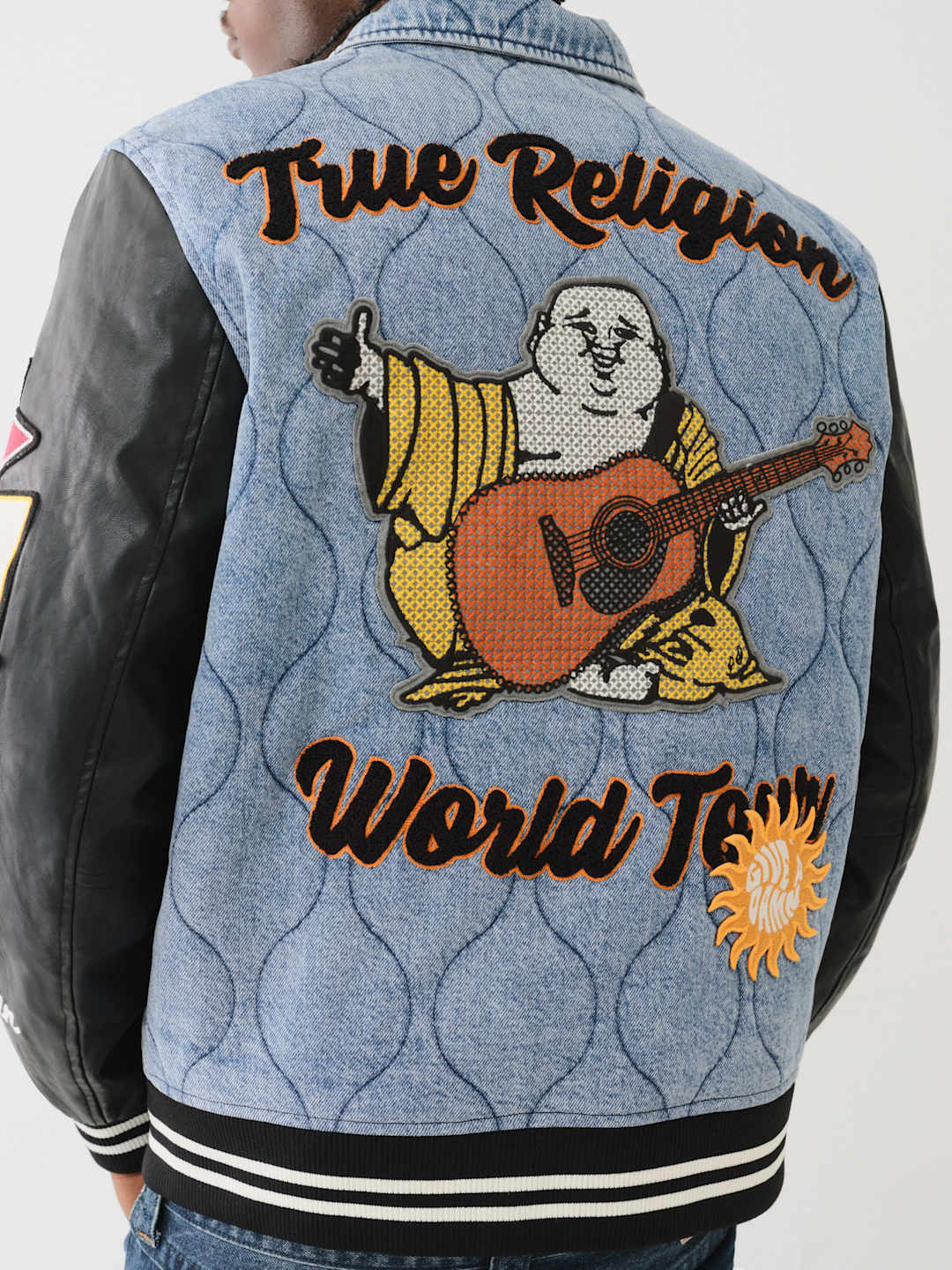 True Religion Varsity Jacket Quilted Denim Wild Bill-Jet Black