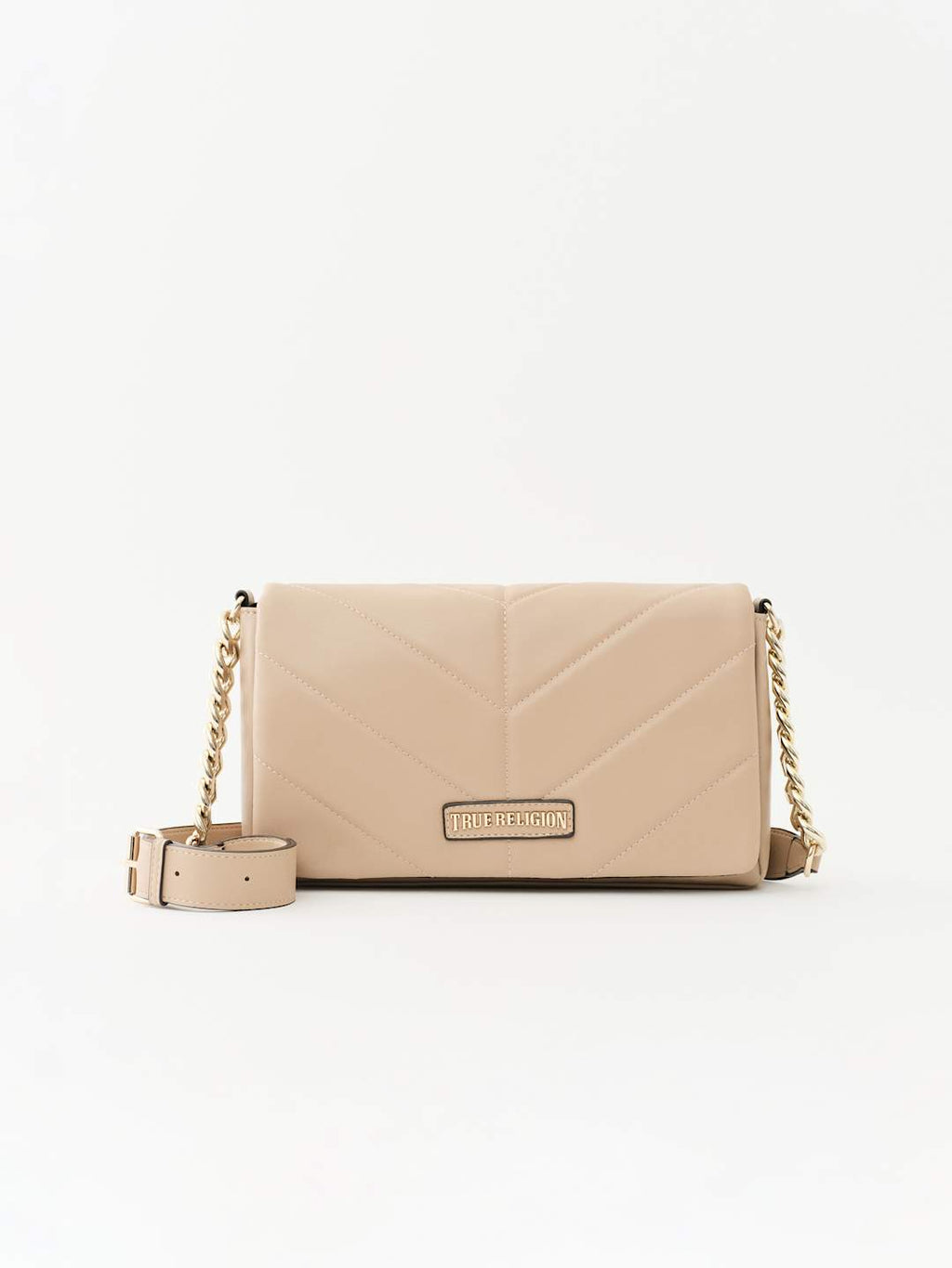 True Religion Crossbody Bag Quilted Logo Beige