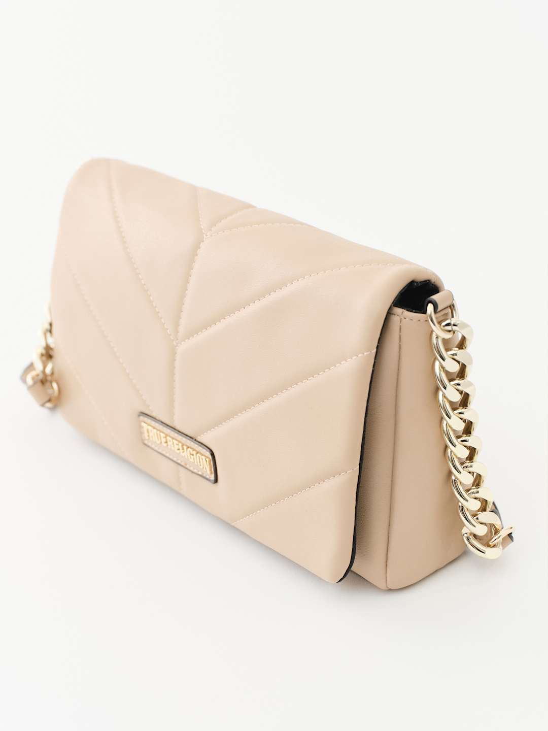 True Religion Crossbody Bag Quilted Logo Beige