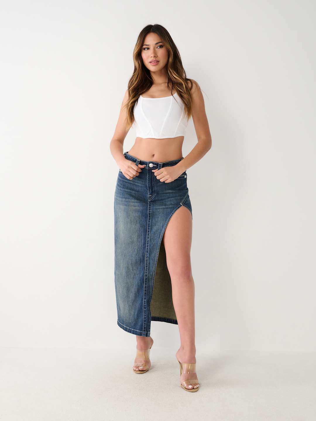 Cut Out Denim Maxi Skirt