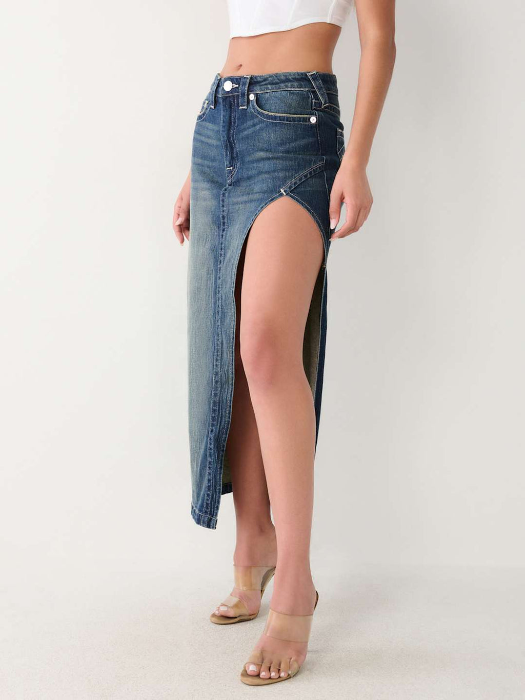 Cut Out Denim Maxi Skirt