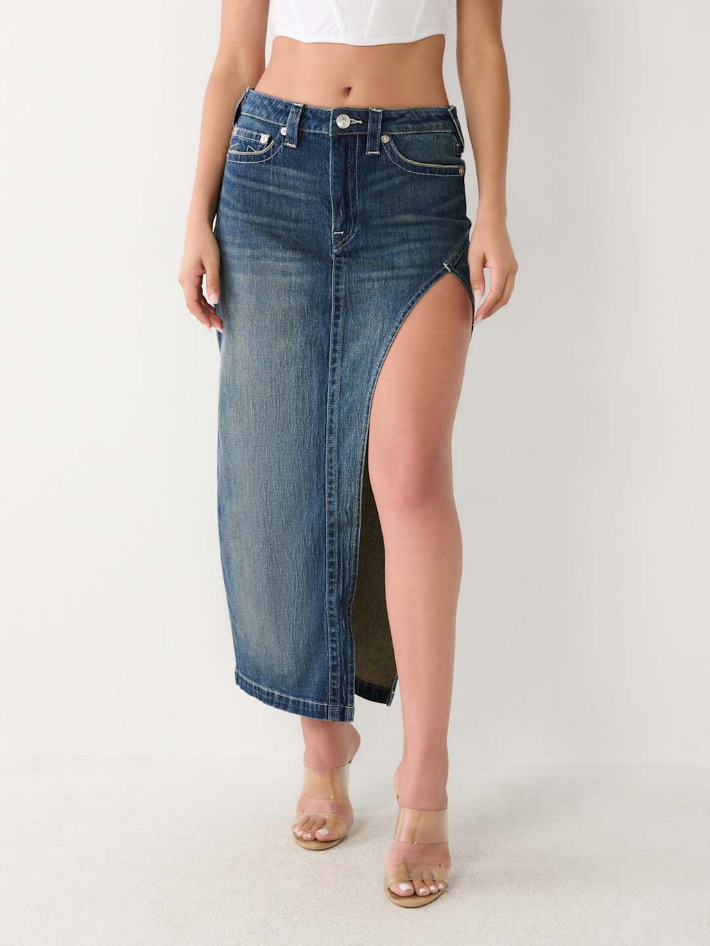 Cut Out Denim Maxi Skirt