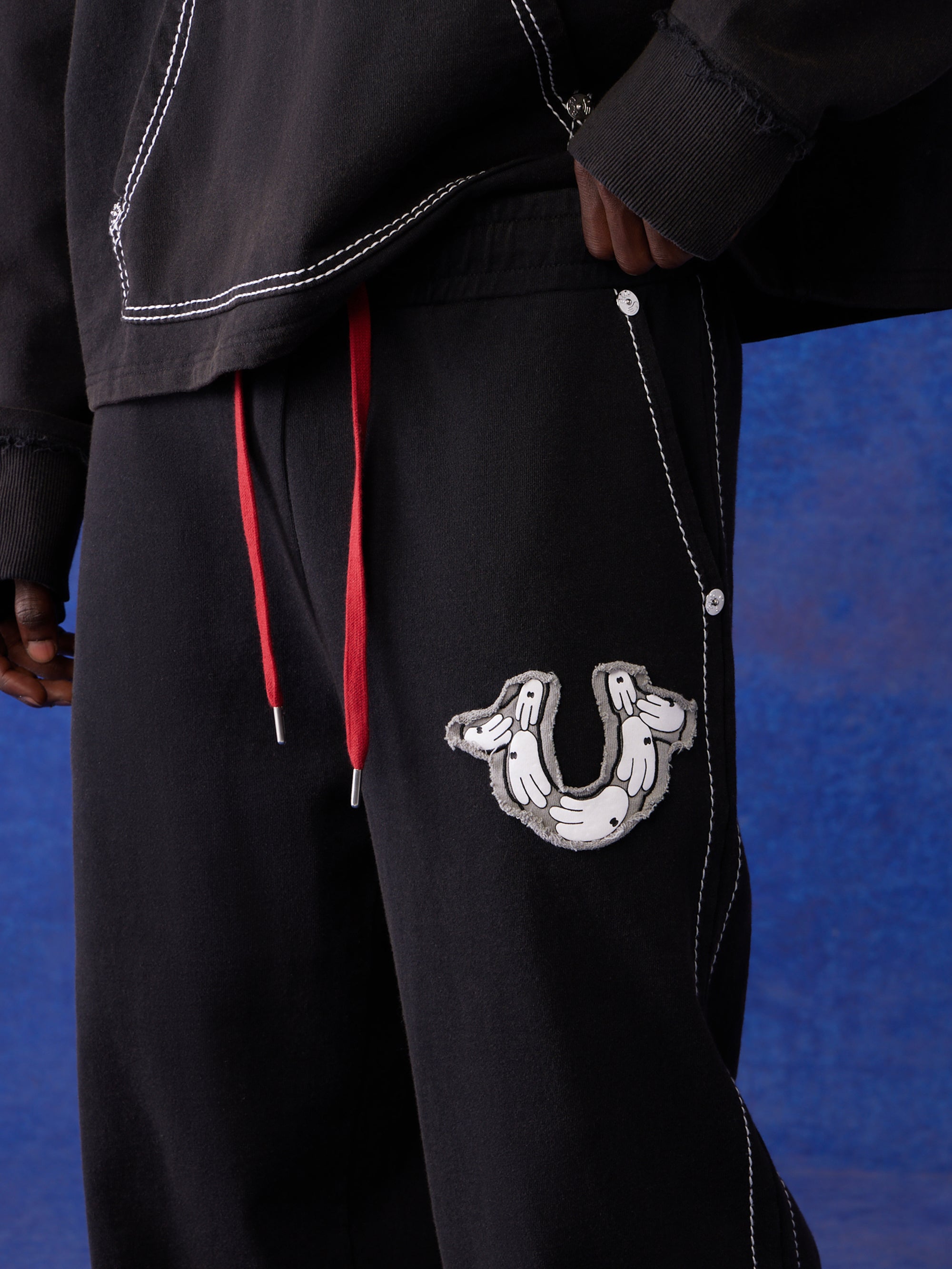 True Religion Blu X Track Pants Wide Leg Faint Black