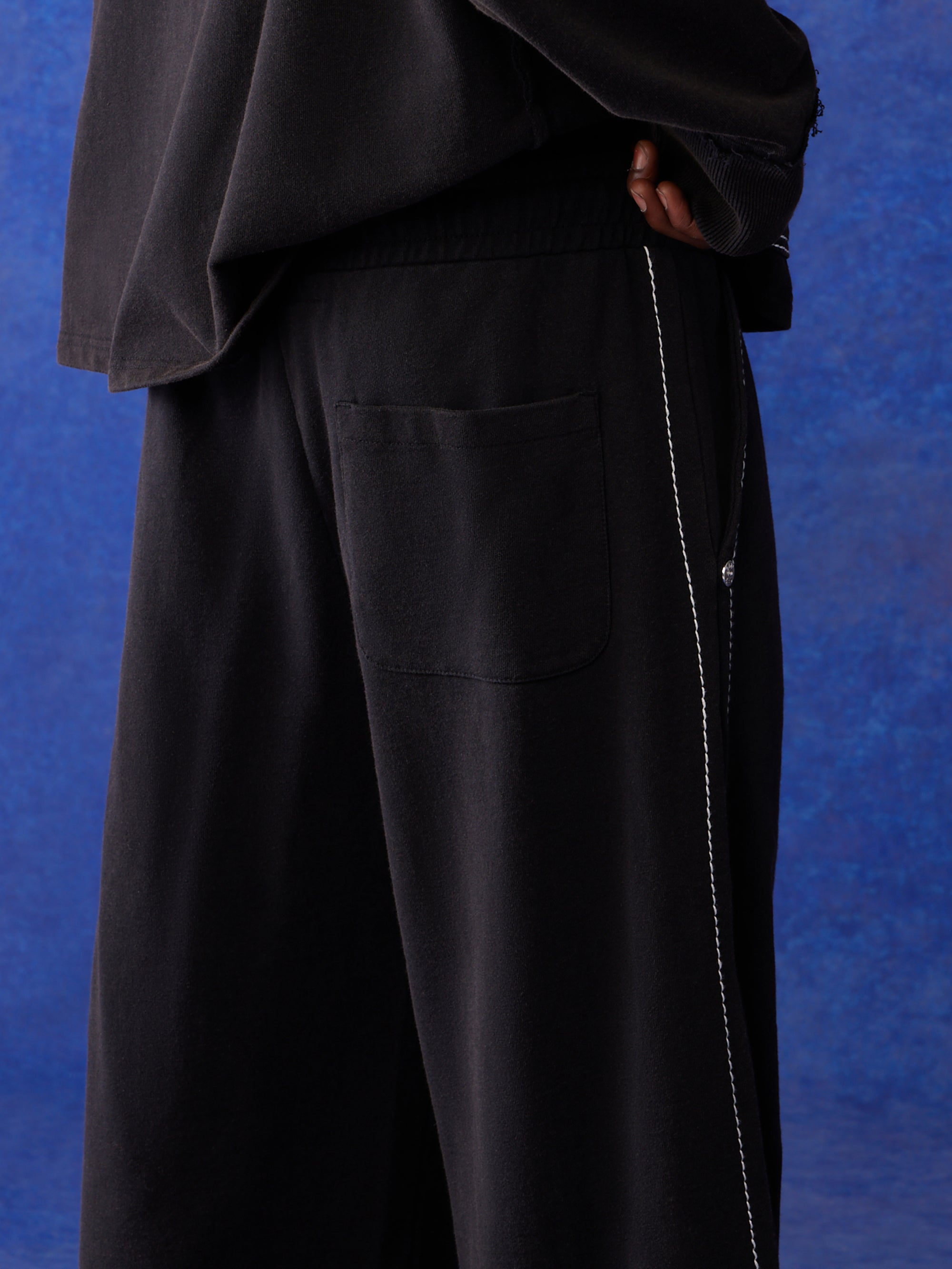 True Religion Blu X Track Pants Wide Leg Faint Black