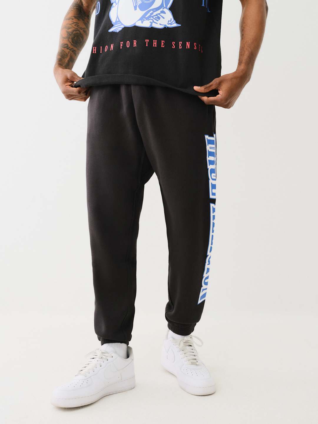 True Religion Raw Exaggerated Track Pants Icon Jet Black