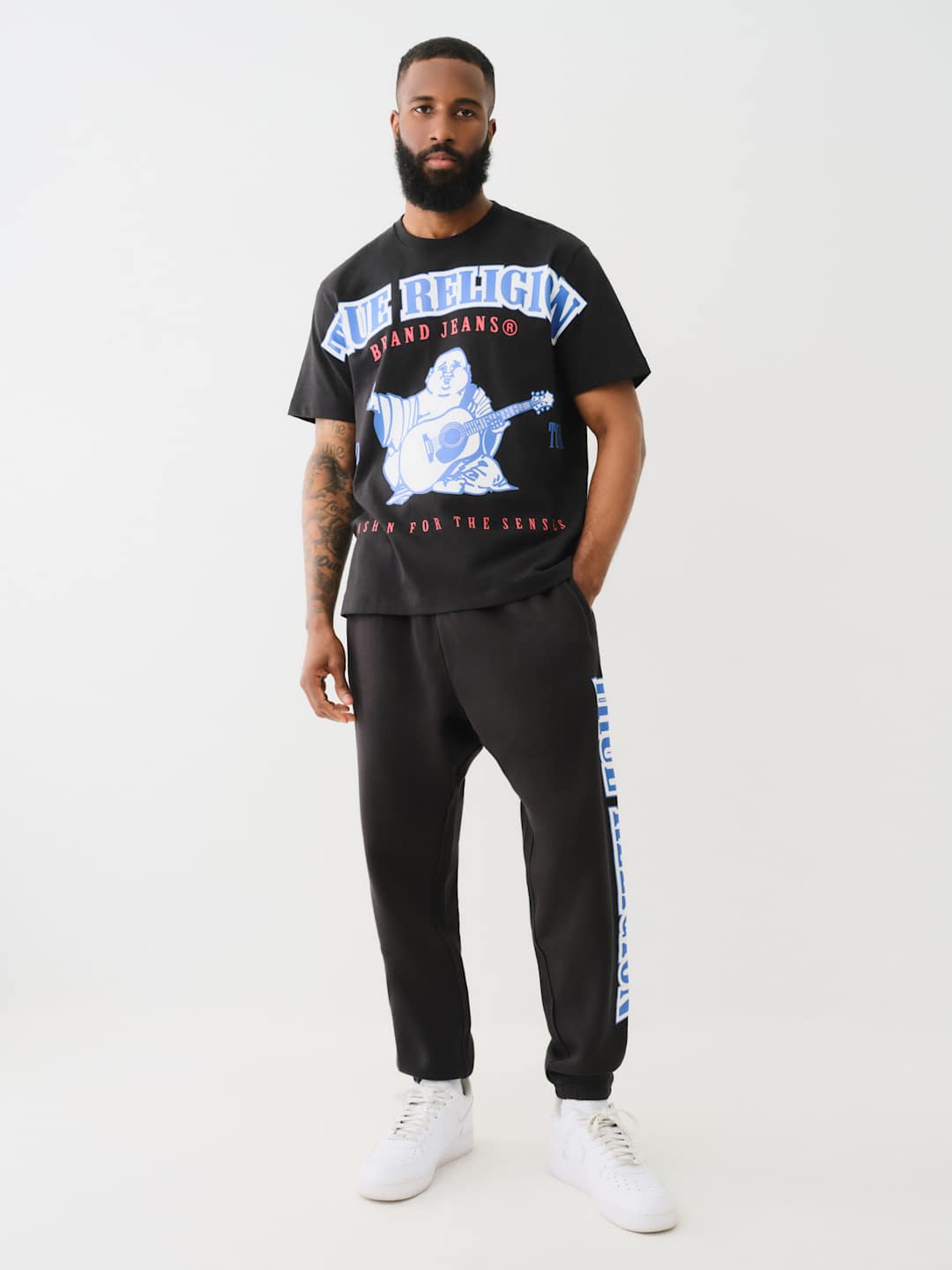 True Religion Raw Exaggerated Track Pants Icon Jet Black